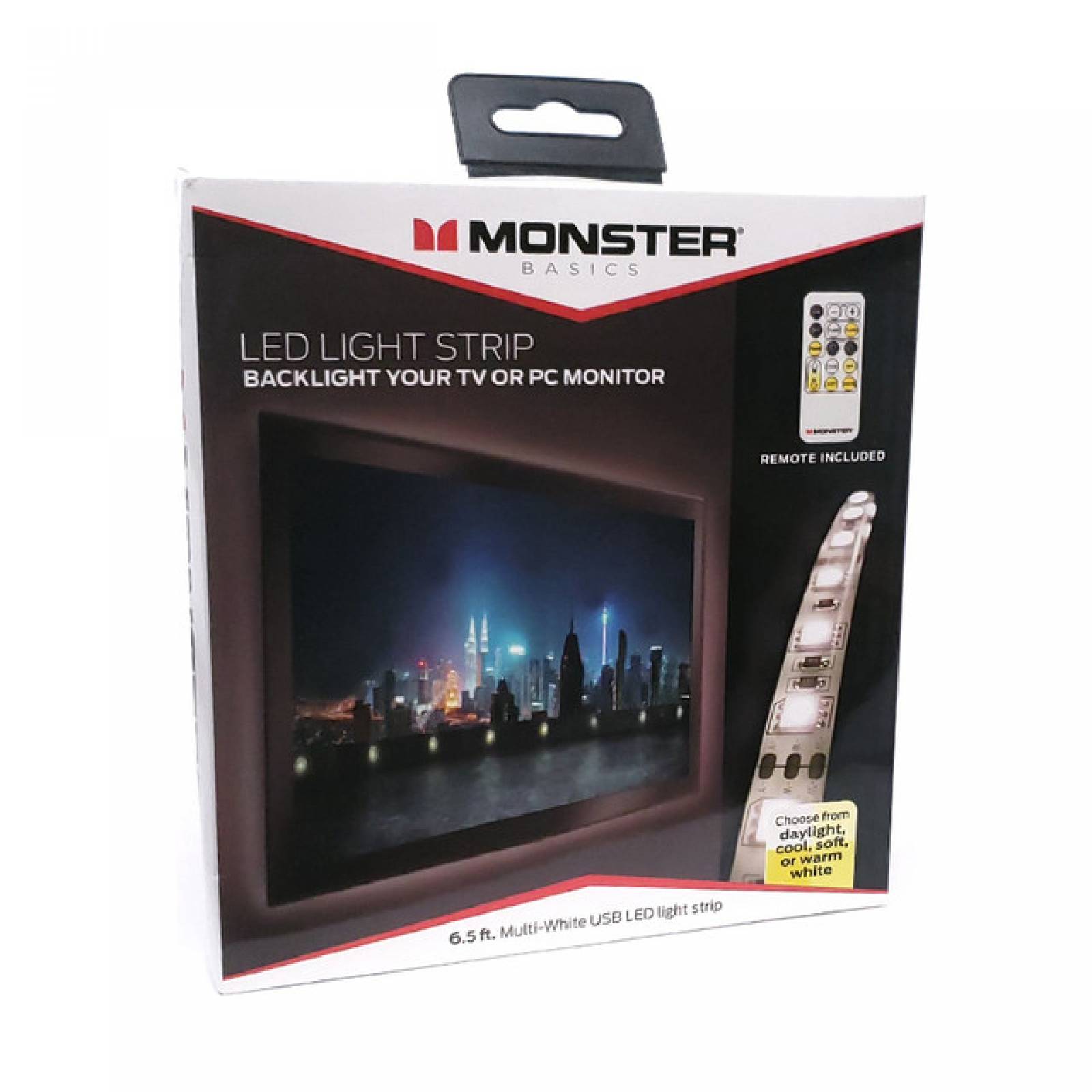 Monster - Tira Luz LED Blanca 6.5 Pies/ 2 metros para tu monitor y televisión
