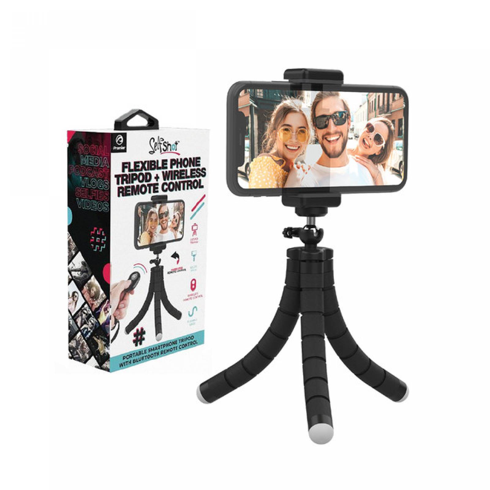 Premier Selfshot - Multi Flex Pod + Wireless CAM Control/Tripie Portatil Articulado y Ajustable para Soporte de Teléfonos Universal con Control Inalámbrico de Cámara…