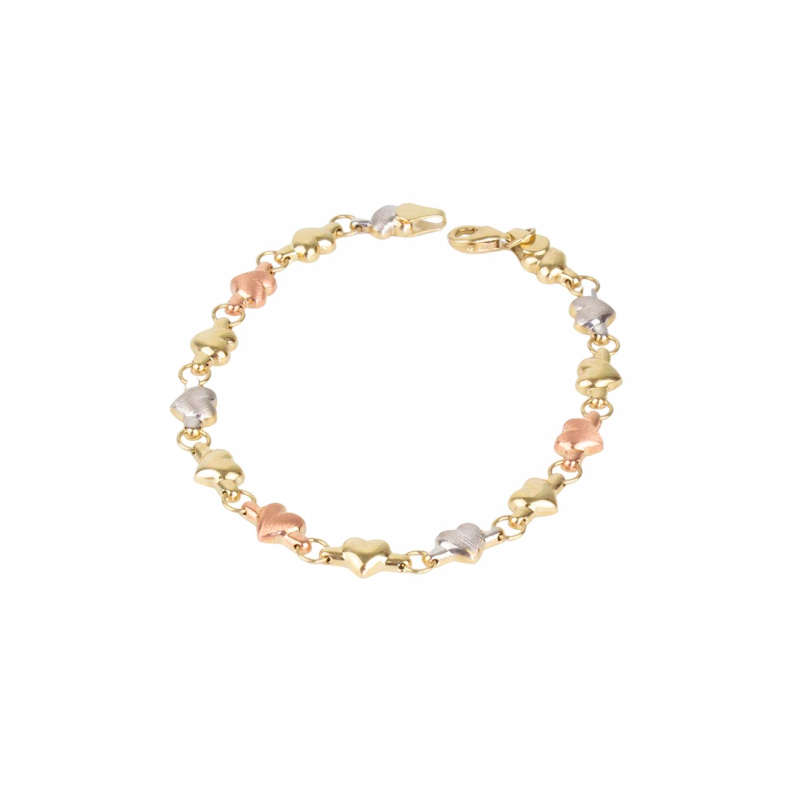 Pulsera dama corazones en oro florentino de 10k 4.2 gramos