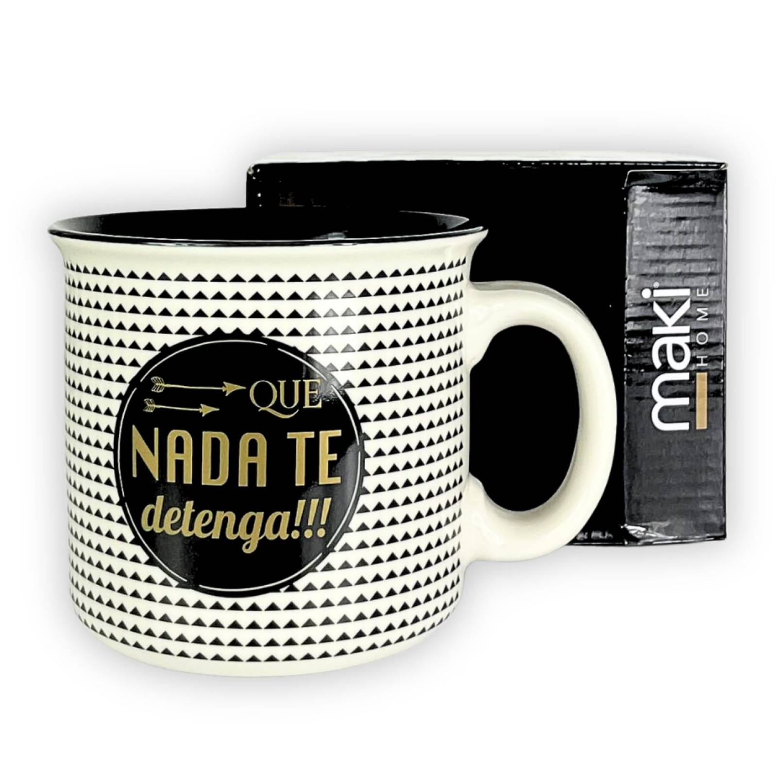 Taza De Porcelana Color Blanco, Negro Y Dorado Cuadros