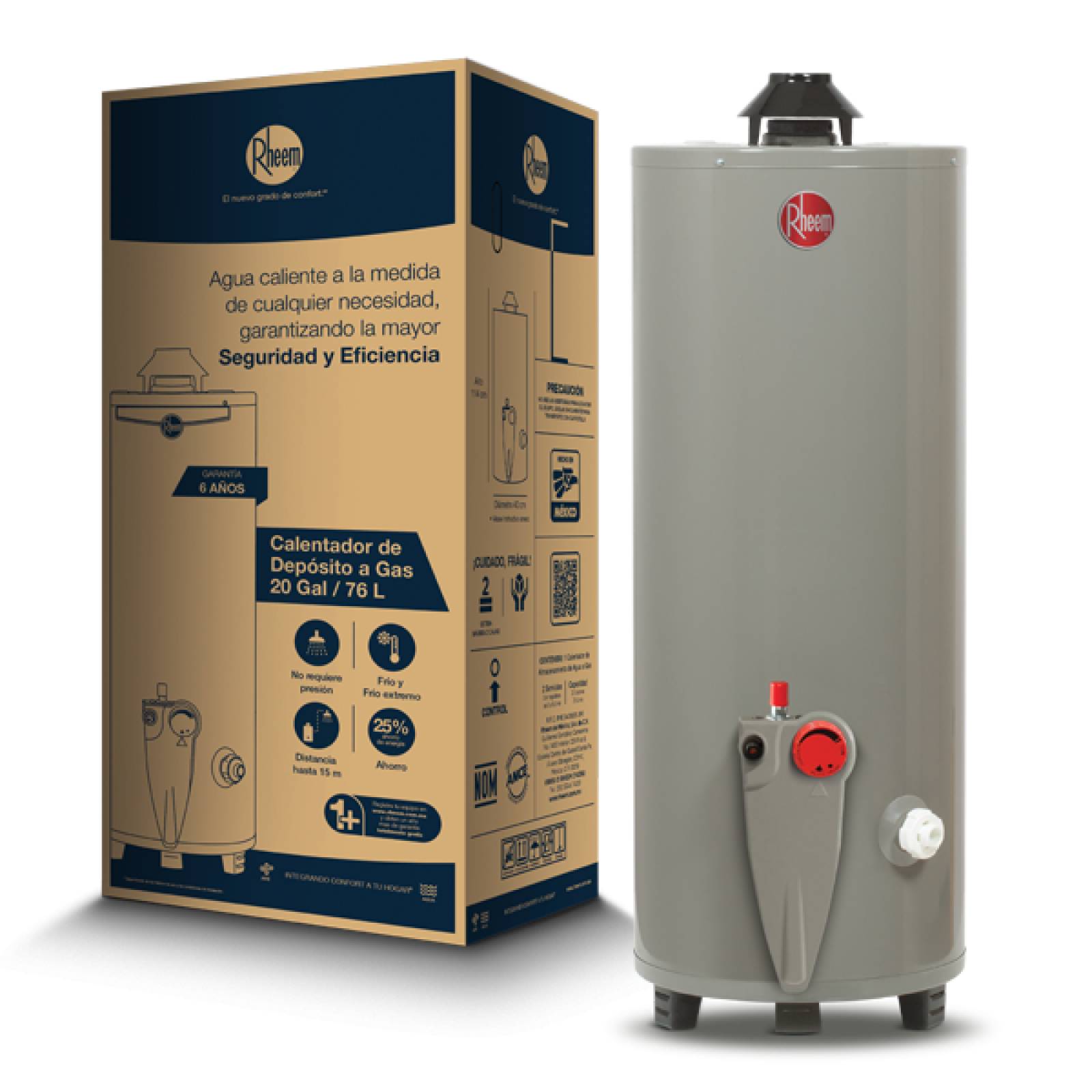 Calentador Agua Depósito Rheem 76L Gas Natural + Instalación 