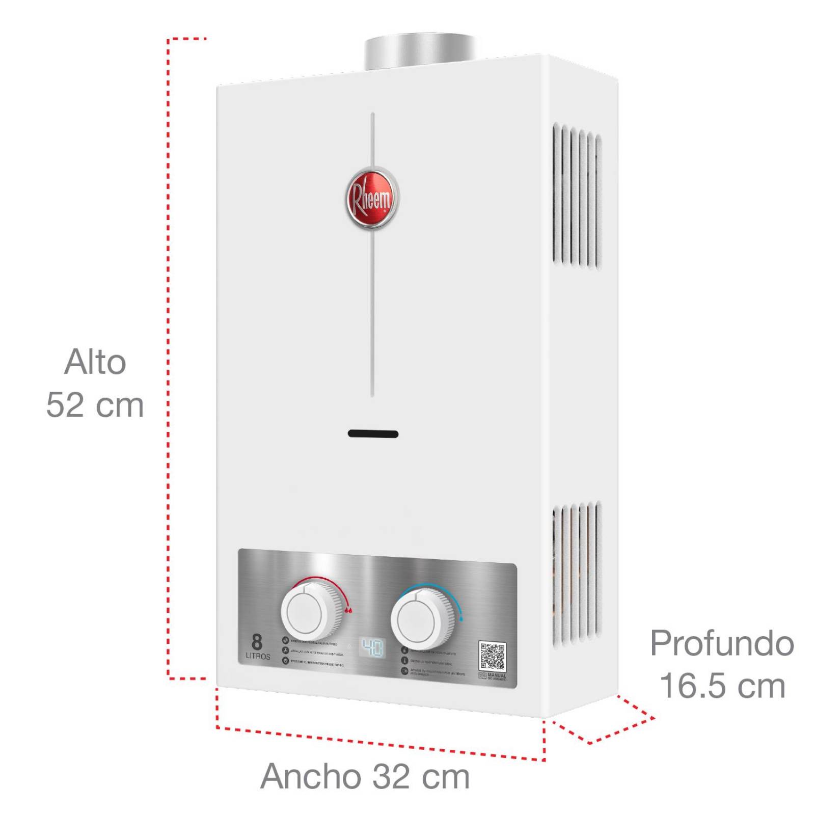 Calentador de Agua Instantaneo 8 Litros por Min Gas Natural 1 Servicio Plus