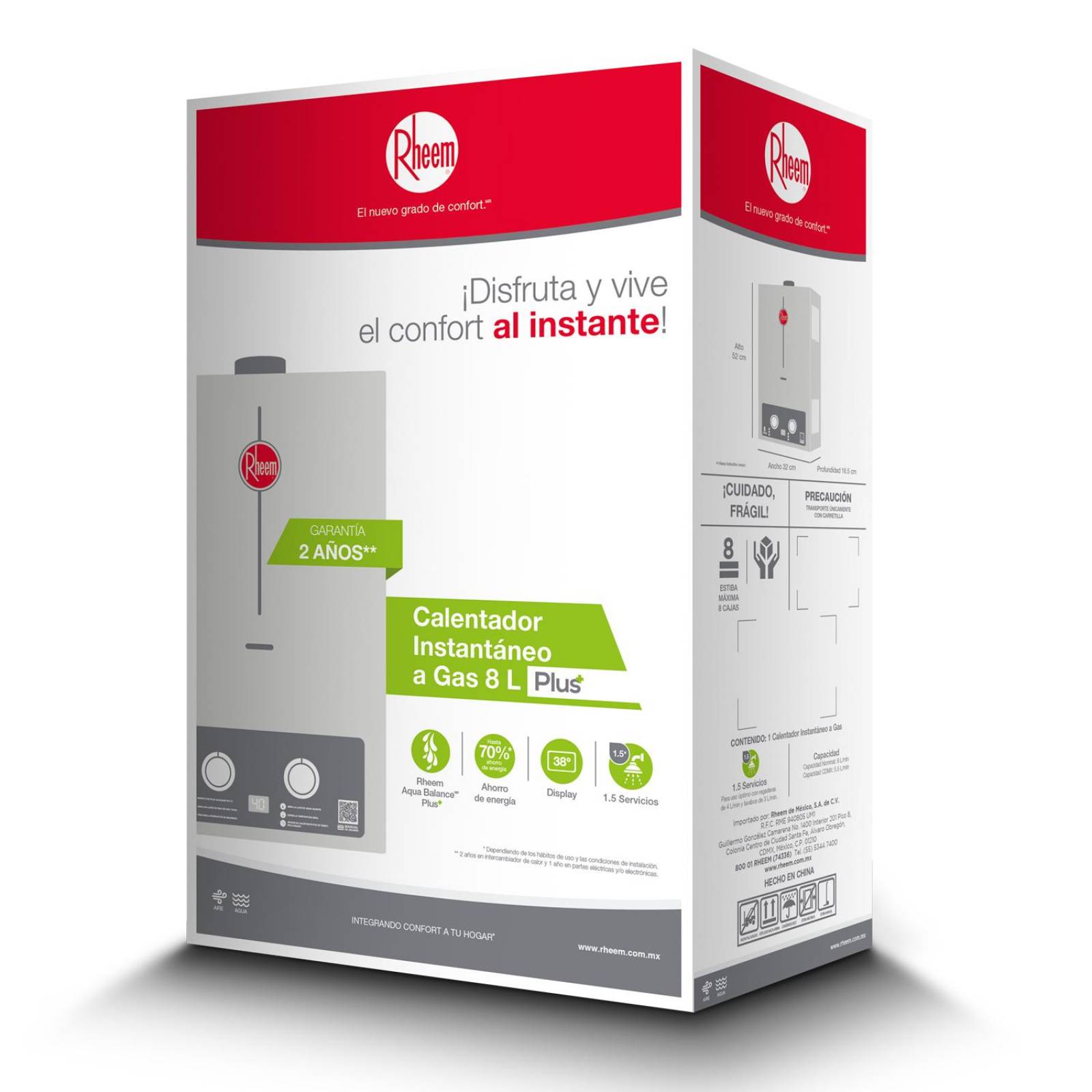 Calentador de Agua Instantaneo 8 Litros por Min Gas Natural 1 Servicio Plus