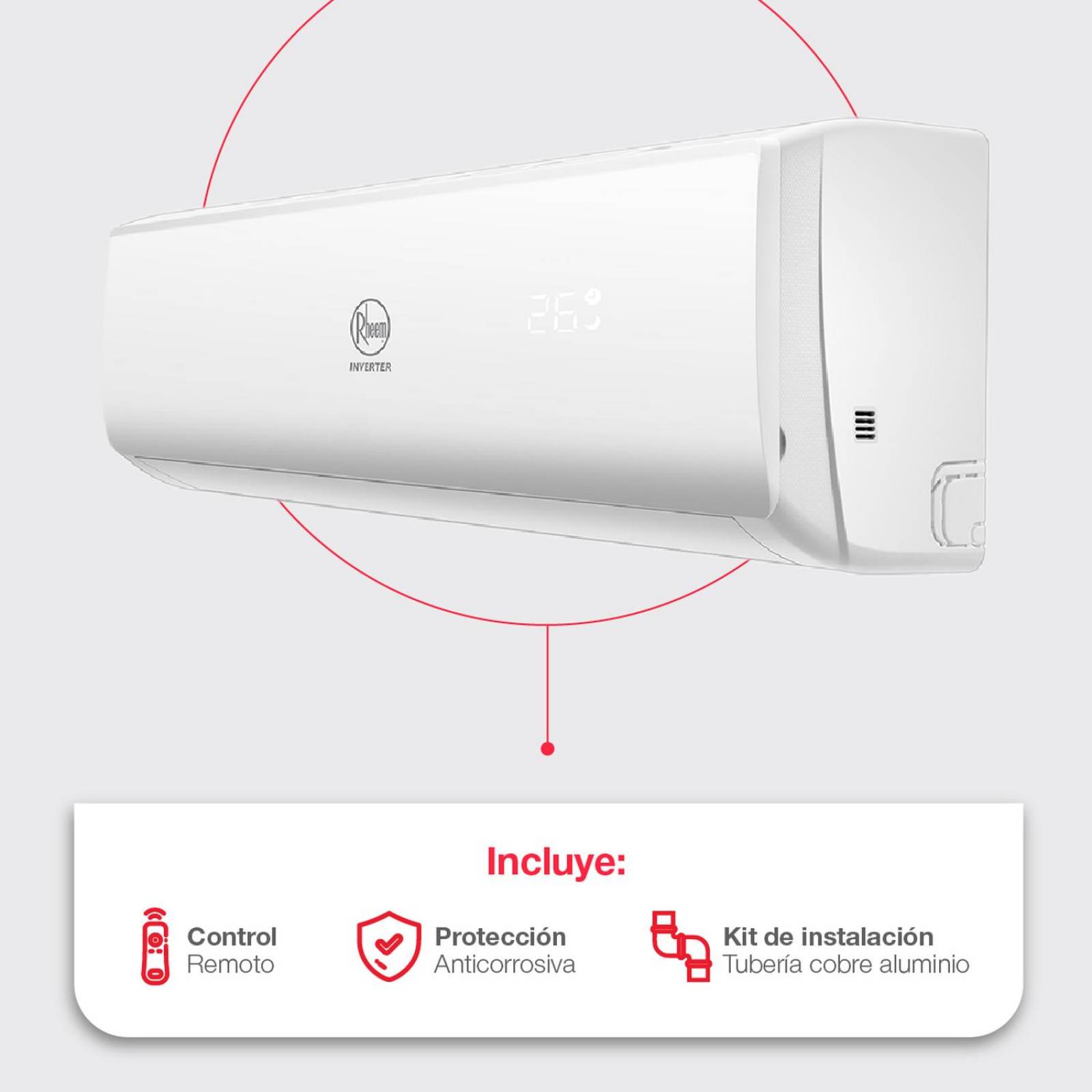 Minisplit Rheem Inverter 12000 BTUS 220 V Solo Frio 1 Tonelada 