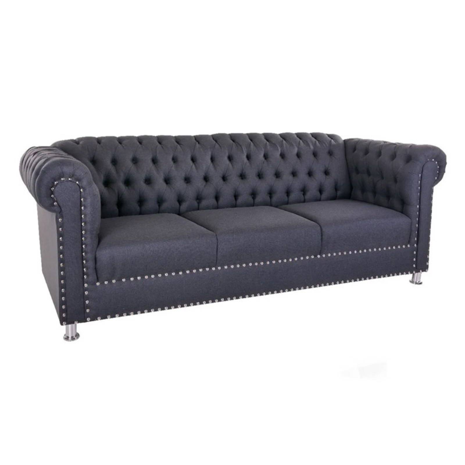Sofá Capitonado Vintage Capitone Salas Modernas Minimalistas Lounge Lino Gris Oxford