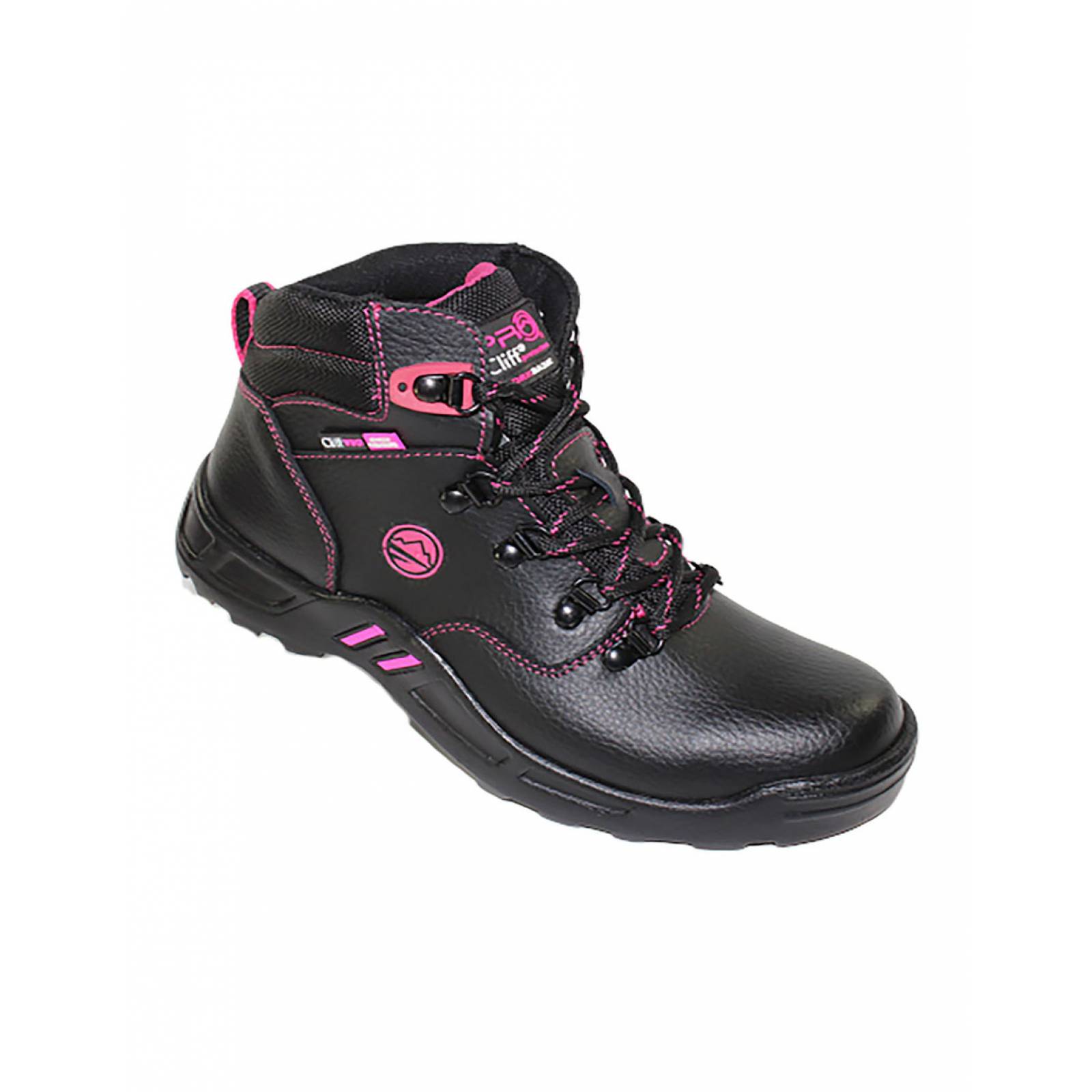 BOTA INDUSTRIAL CASUAL LEON MUJER DAMA NEGRO CON ROSA FLOTTER 0612