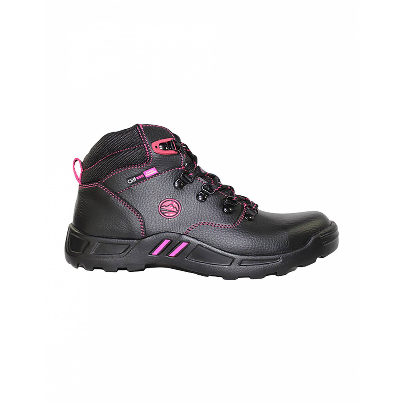 BOTA INDUSTRIAL CASUAL LEON MUJER DAMA NEGRO CON ROSA FLOTTER 0612