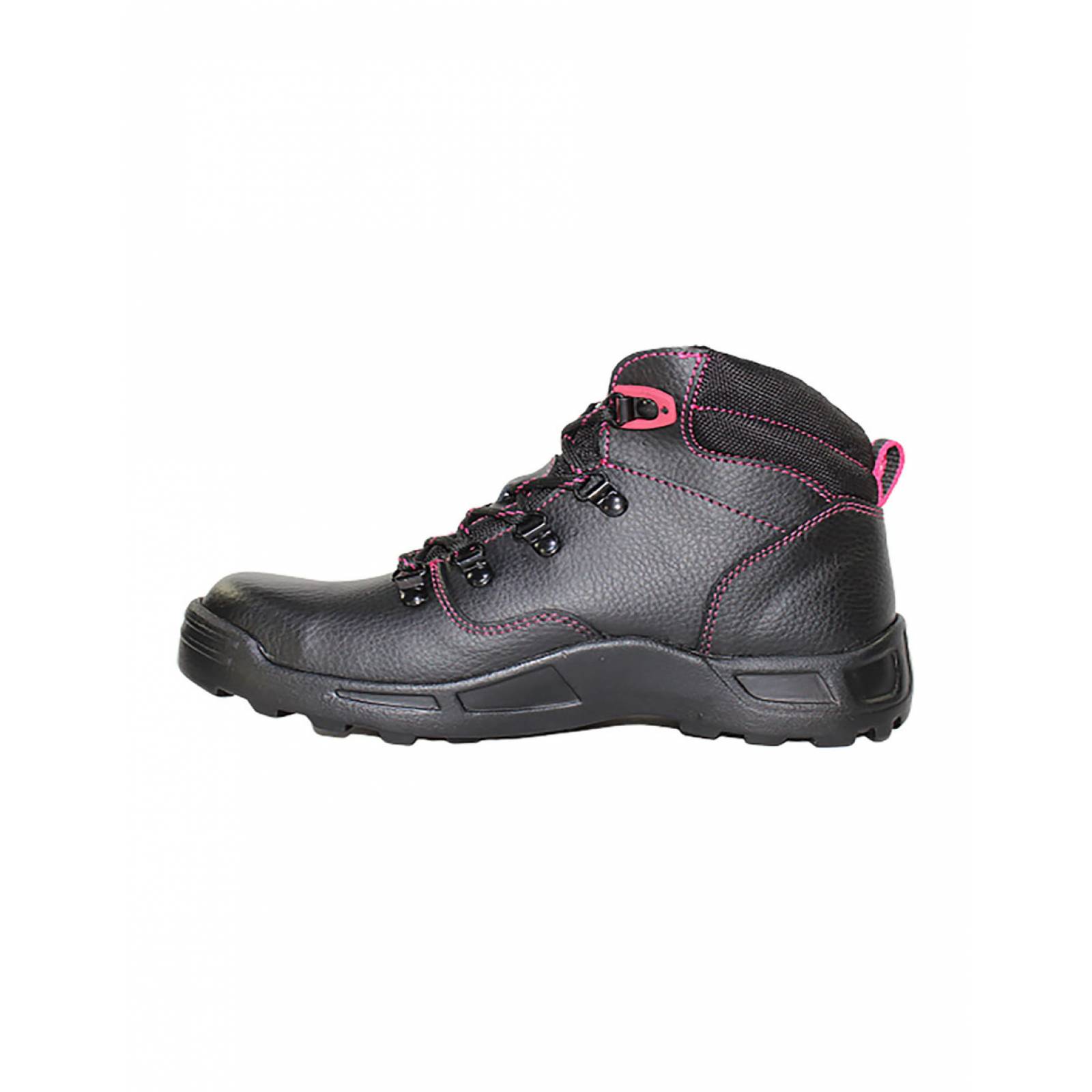 BOTA INDUSTRIAL CASUAL LEON MUJER DAMA NEGRO CON ROSA FLOTTER 0612
