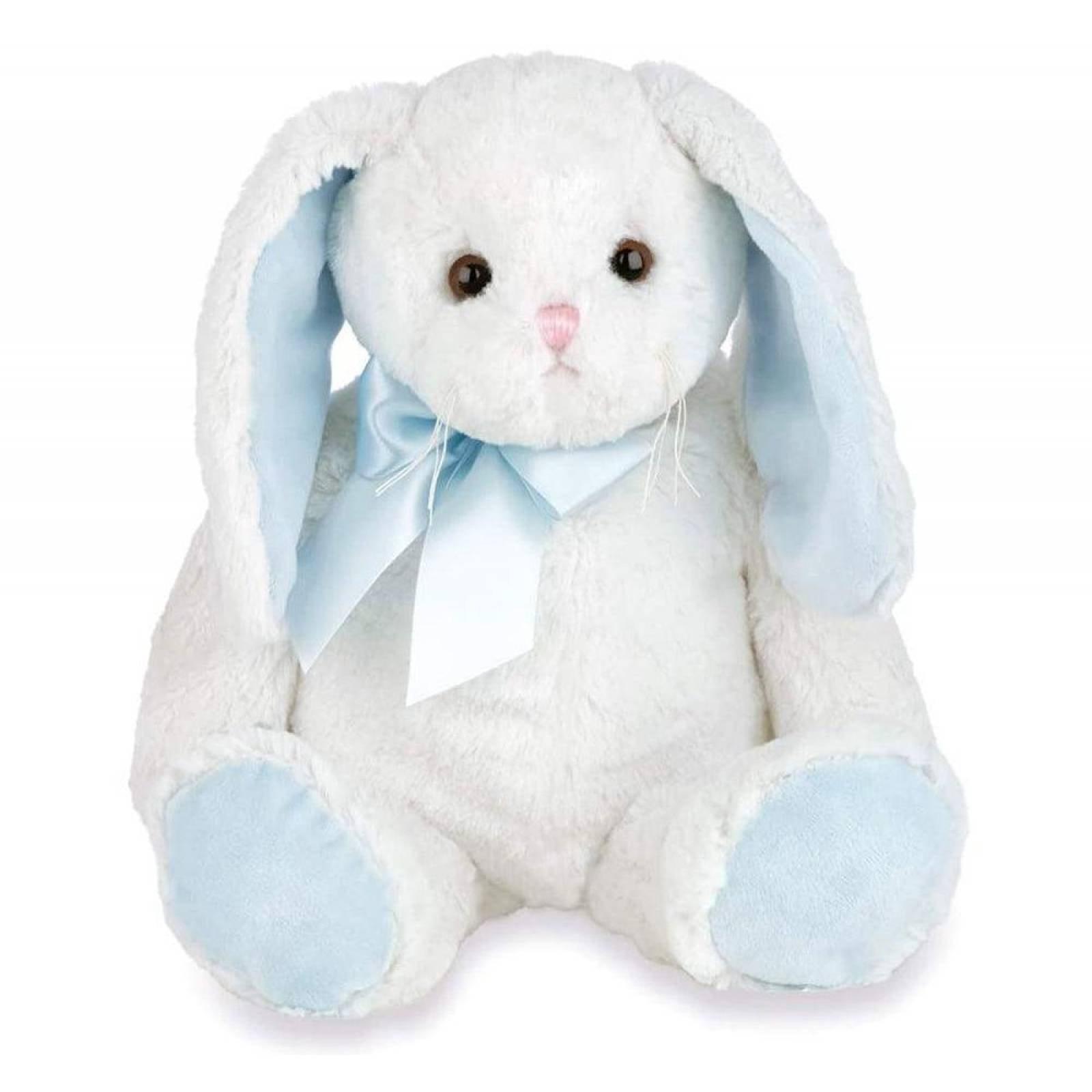 Peluche de conejito blanco con detalles en azul 
