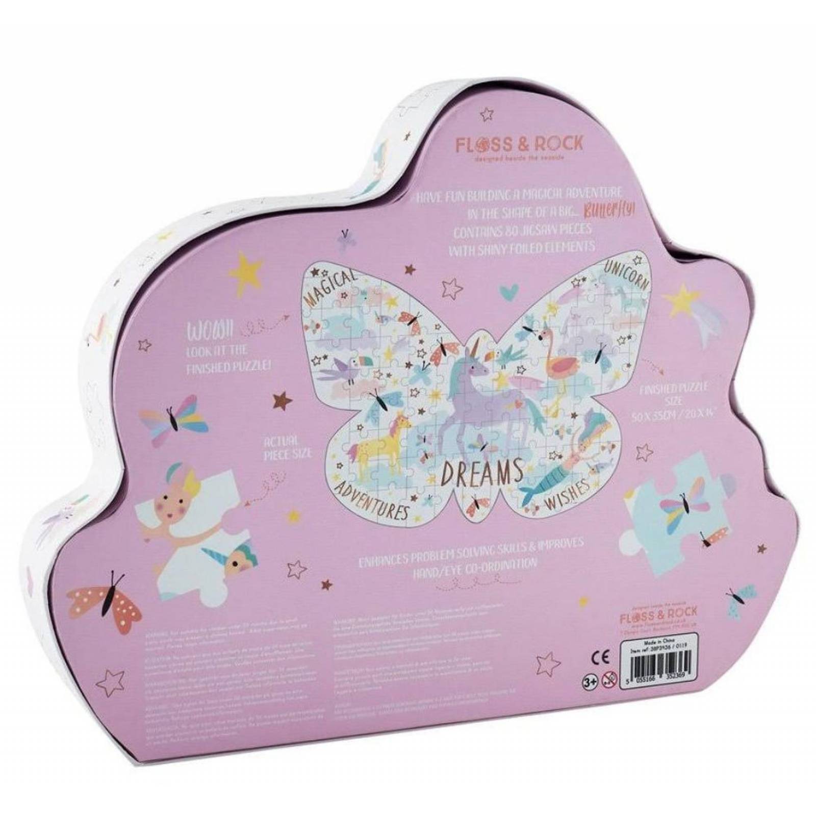 Rompecabezas de 80 piezas con forma de mariposa de fantasía 