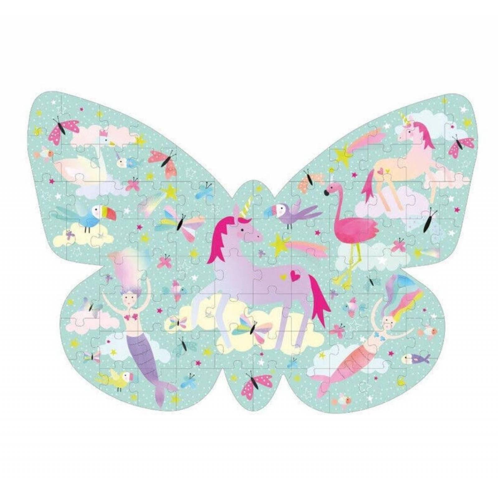 Rompecabezas de 80 piezas con forma de mariposa de fantasía 