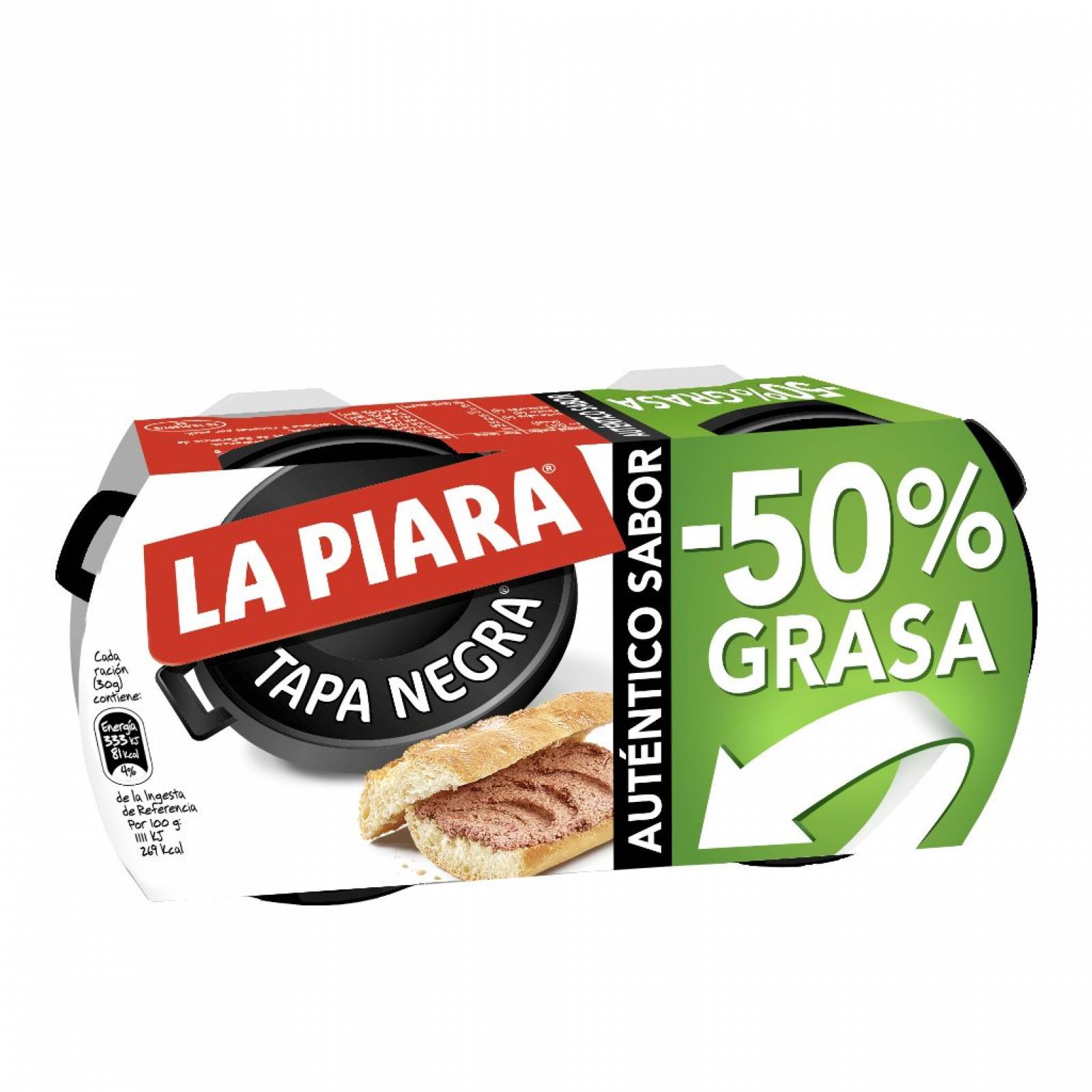 Paté La Piara de hígado de cerdo Tapa Negra  50% grasa pack 2 146 g