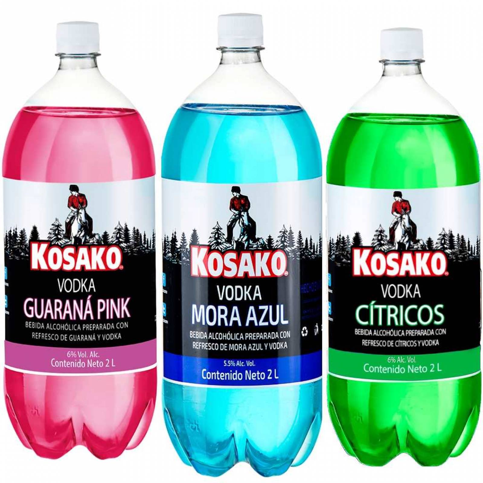 Paquete Kosako Vodka Mora azul citricos & guarana 2 lts