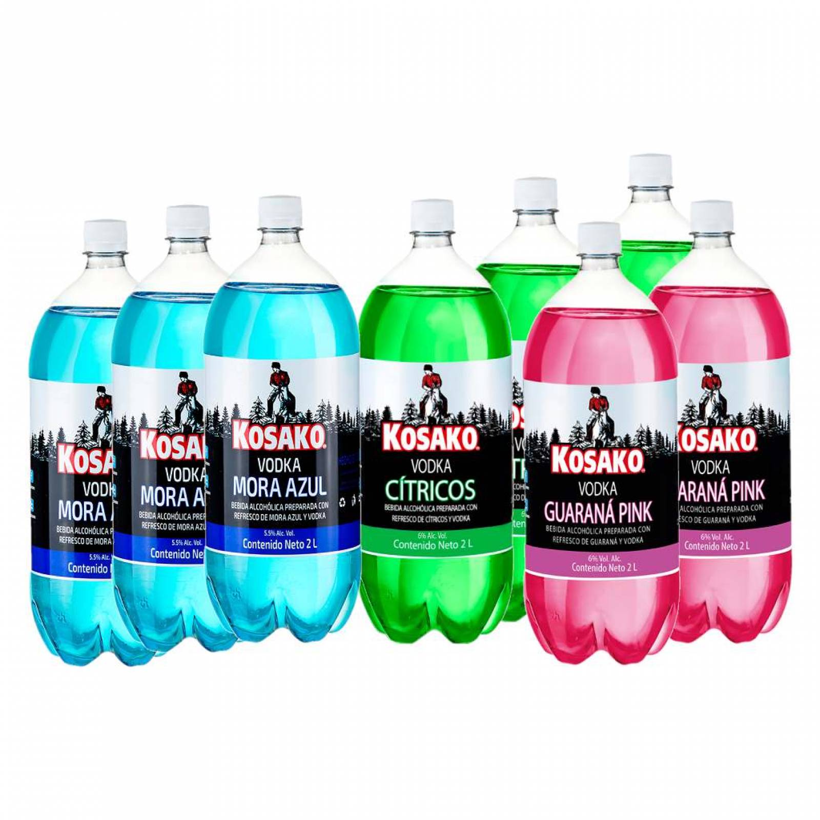Paquete Kosako Vodka 3 mora azul 3 cítricos 2 guaraná botellas 2 lt