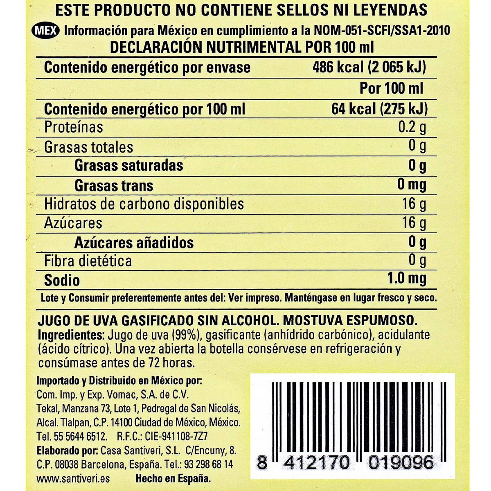 Mostuva Espumoso Sin Alcohol Santiveri 750 ml