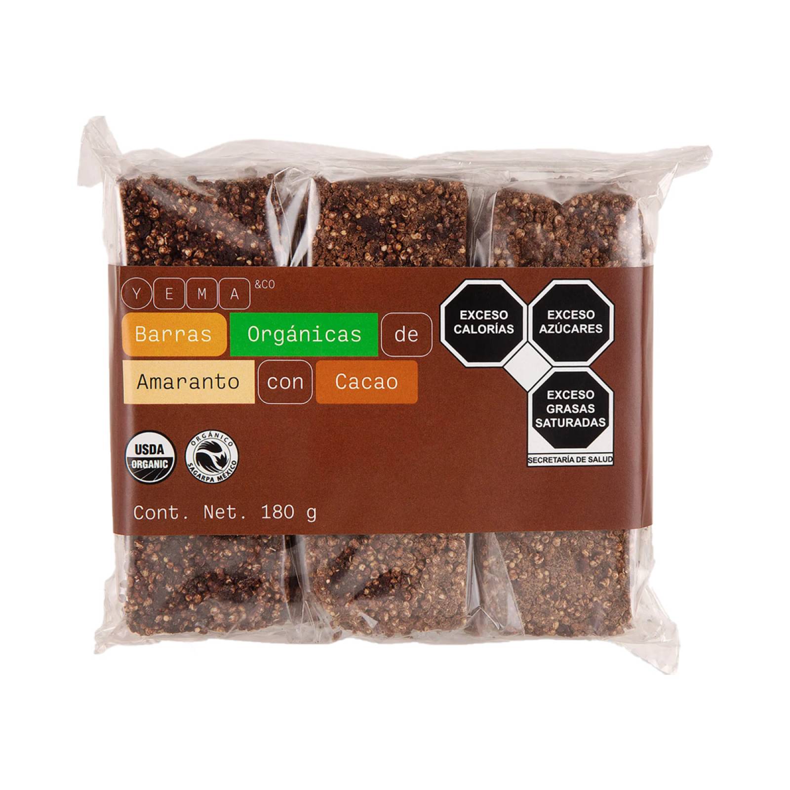 Barras Orgánicas de Amaranto con Cacao YEMA&CO 180 gr