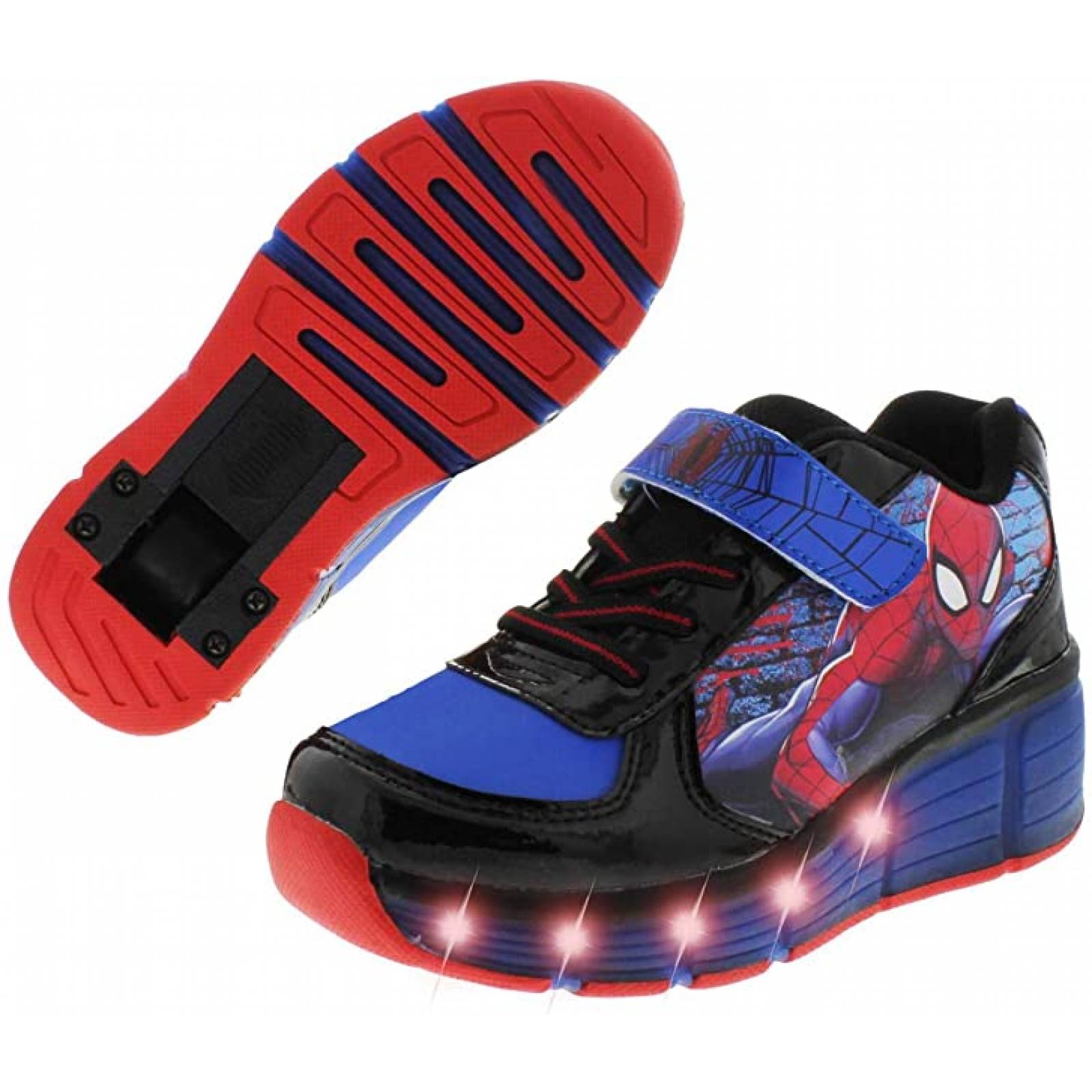 Tenis Patin Marvel Spiderman Avengers Luces Led Para Niño