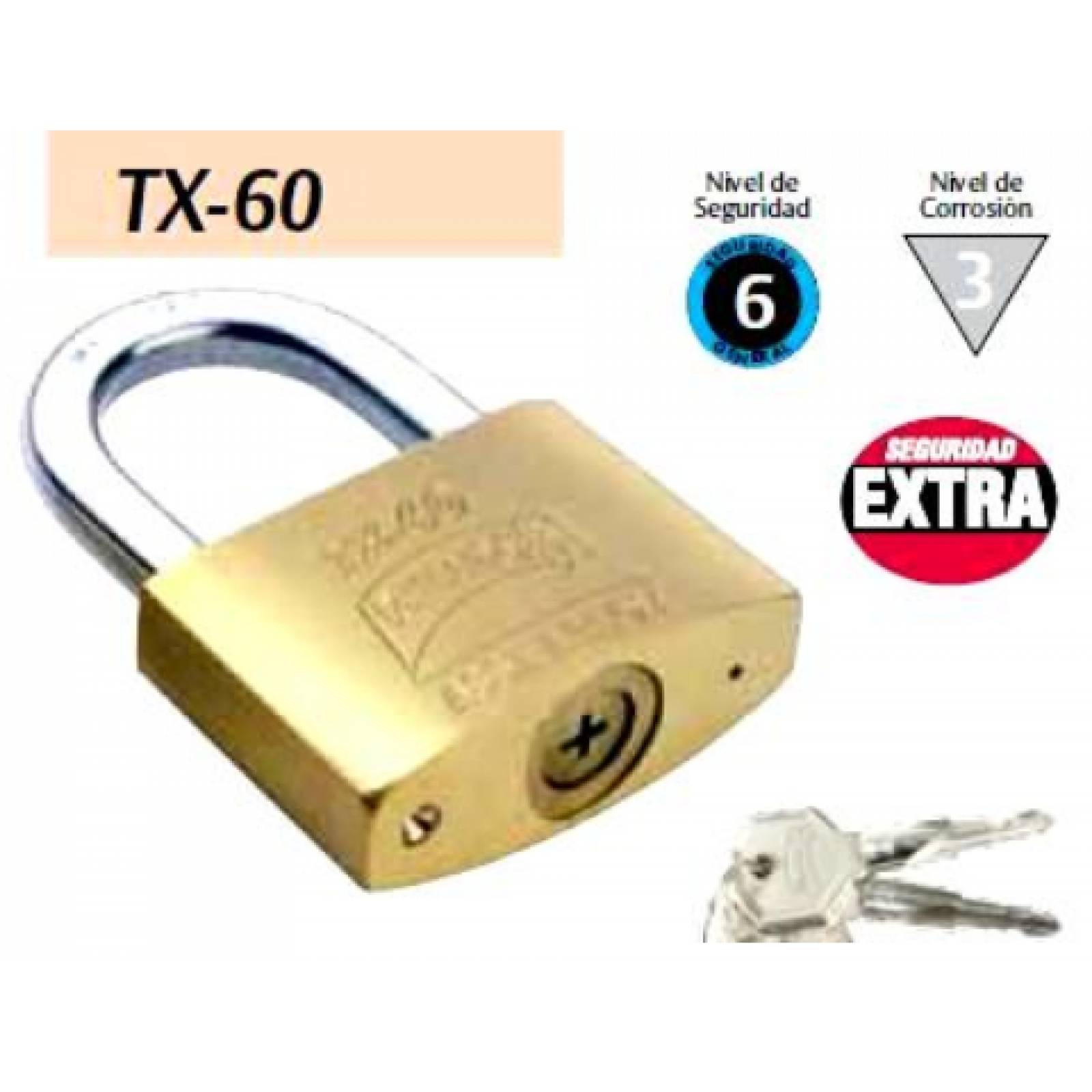 CANDADO DE LATÓN SÓLIDO 16 PERNOS 60 MM MOD. TX-60 ALTA SEGURIDAD 