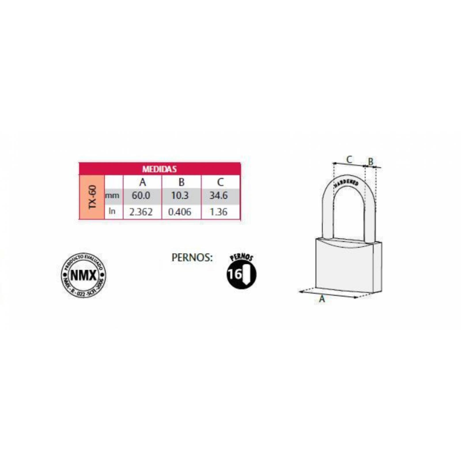 CANDADO DE LATÓN SÓLIDO 16 PERNOS 60 MM MOD. TX-60 ALTA SEGURIDAD 