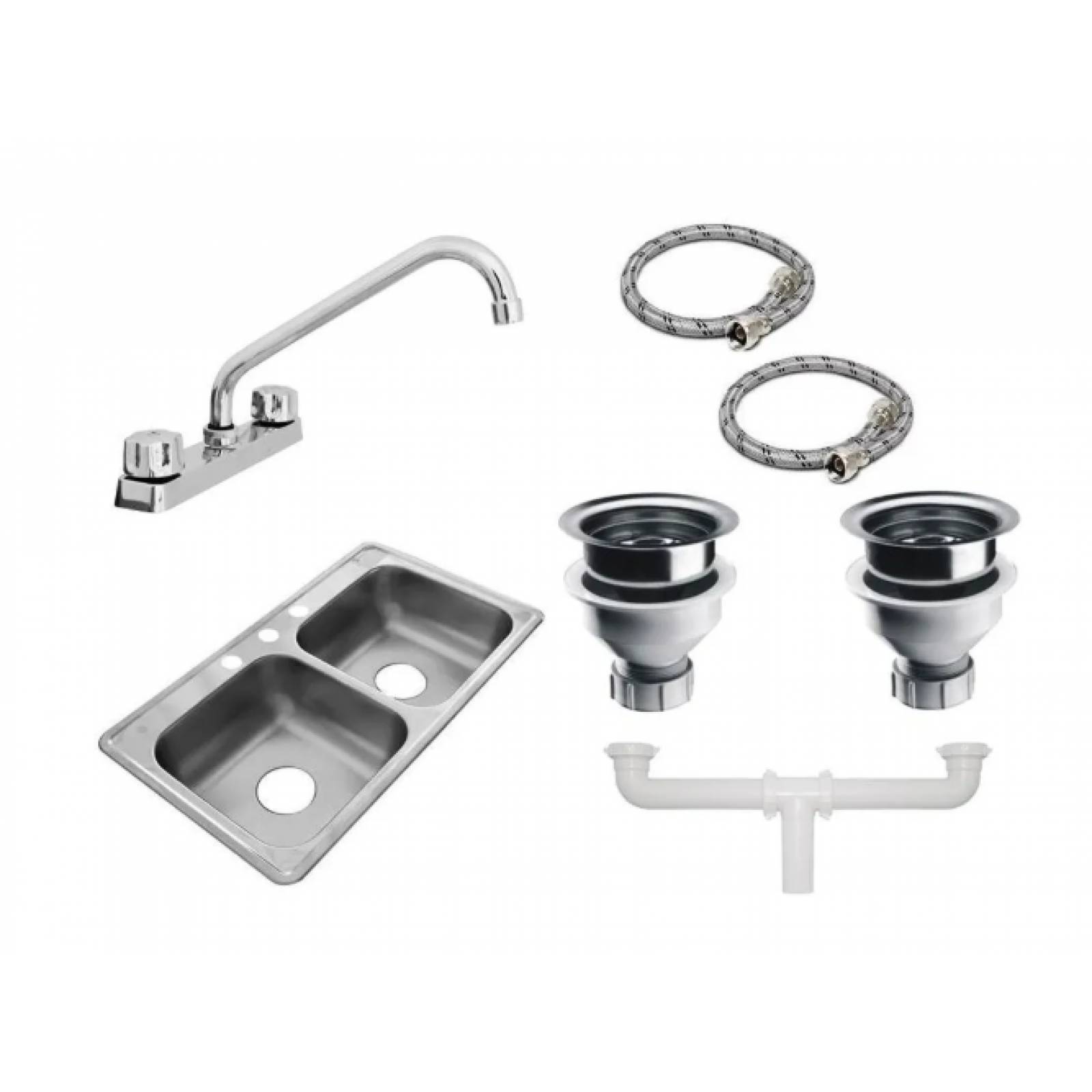 COMBO TARJA DOBLE PARA COCINA 84X48 CON MEZCLADORA Y ACCESORIOS Color Satinado