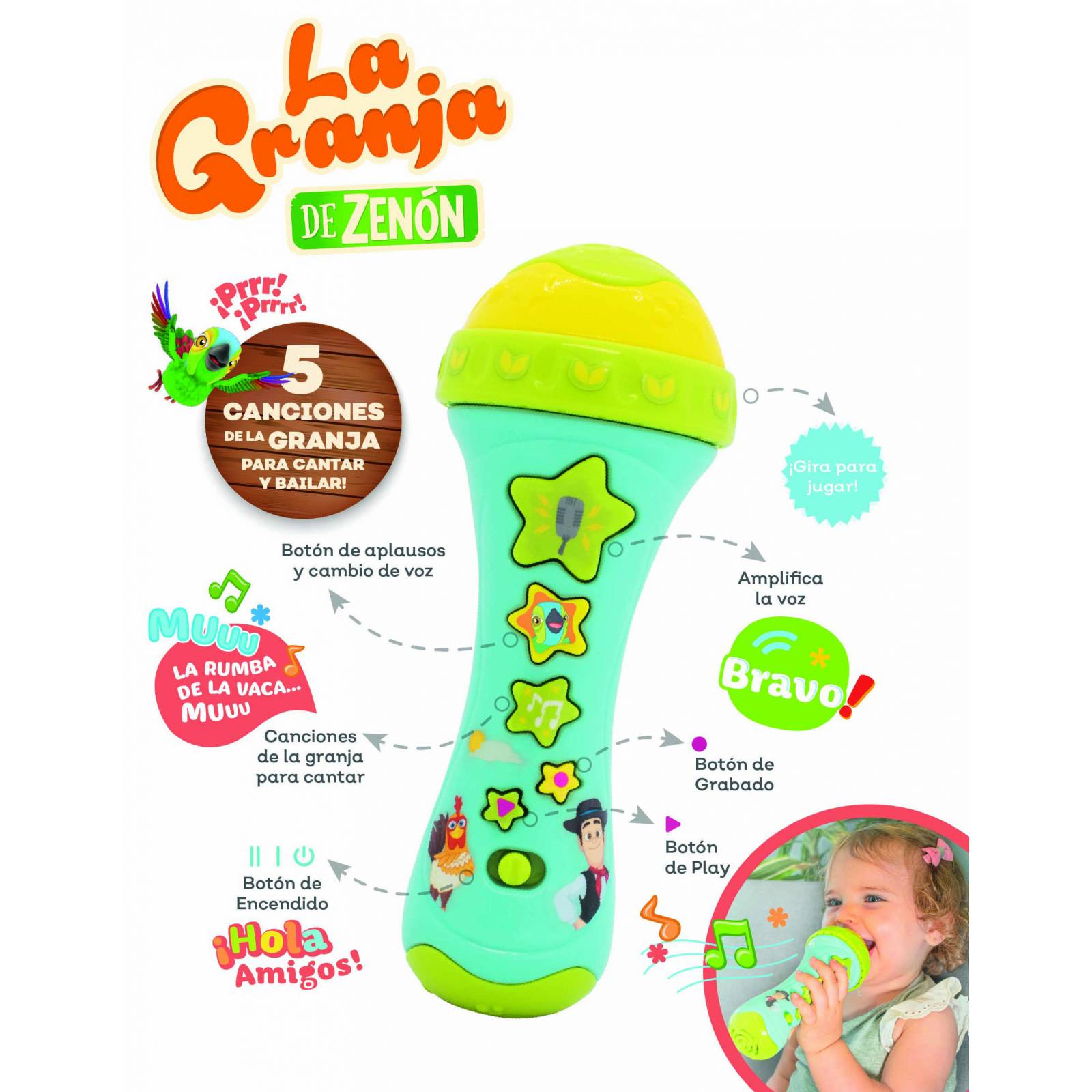 La Granja de Zenón Microfono Karaoke con Luz  Sonidos y Grabadora El Reino Infantil