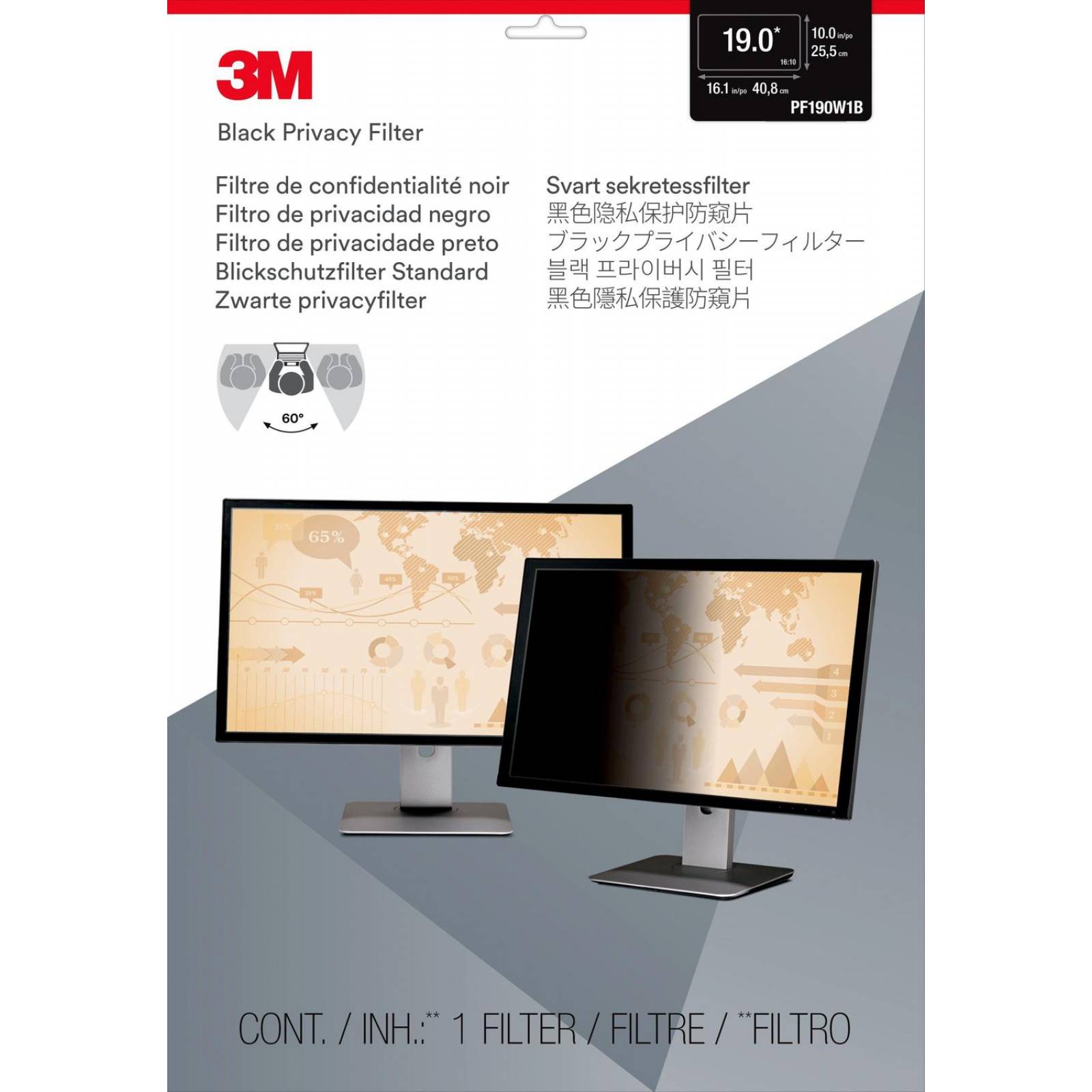 3M Filtro de privacidad de para monitor de escritorio con pantalla panorámica de 19" (16:10) 