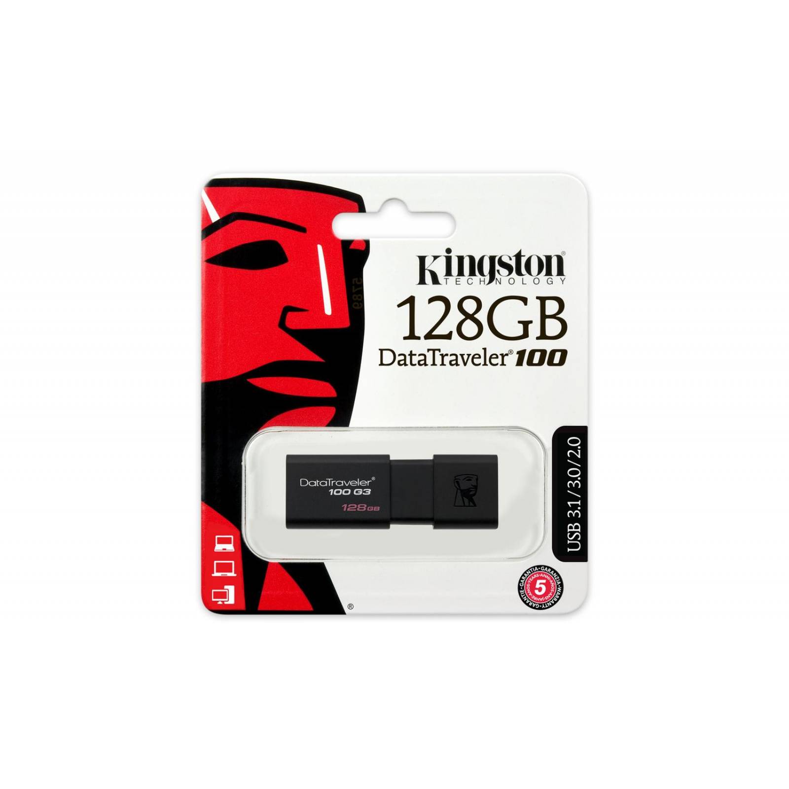 Kingston Technology DataTraveler 100 G3 unidad flash USB 128 GB USB tipo A 3.2 Gen 1 (3.1 Gen 1) Neg 