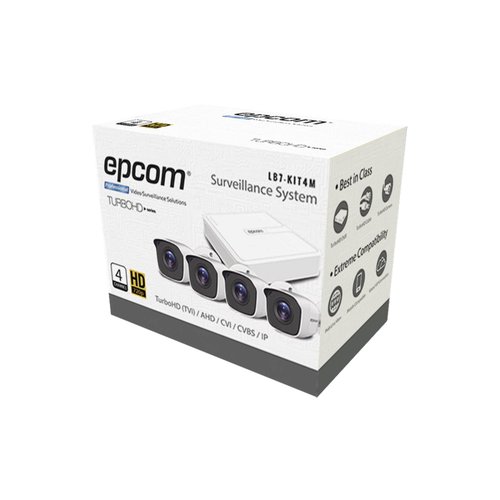 Epcom Sistema Completo de 4 Cámaras Bala TURBOHD 720p / DVR 4 Canales / P2P / 4 Juegos de Cable de 1 