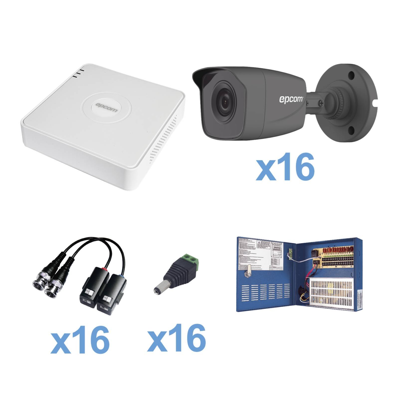 Epcom KIT TurboHD 720p / Incluye DVR 16 Ch / 16 cámaras balas (interior - exterior 3.6 mm) / Transce 