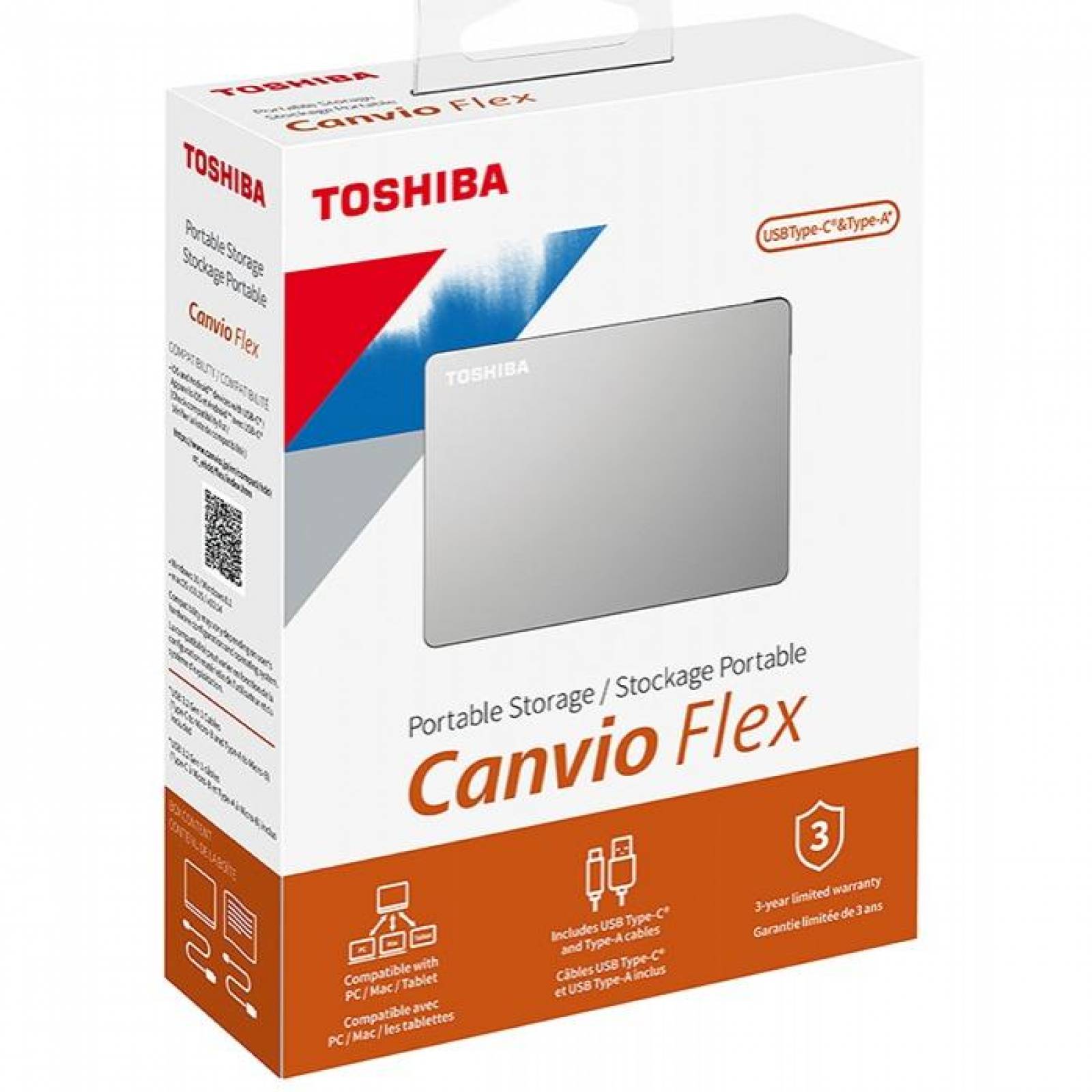 Disco Duro Externo Toshiba Canvio Flex 2.5", 4TB, USB, Plata