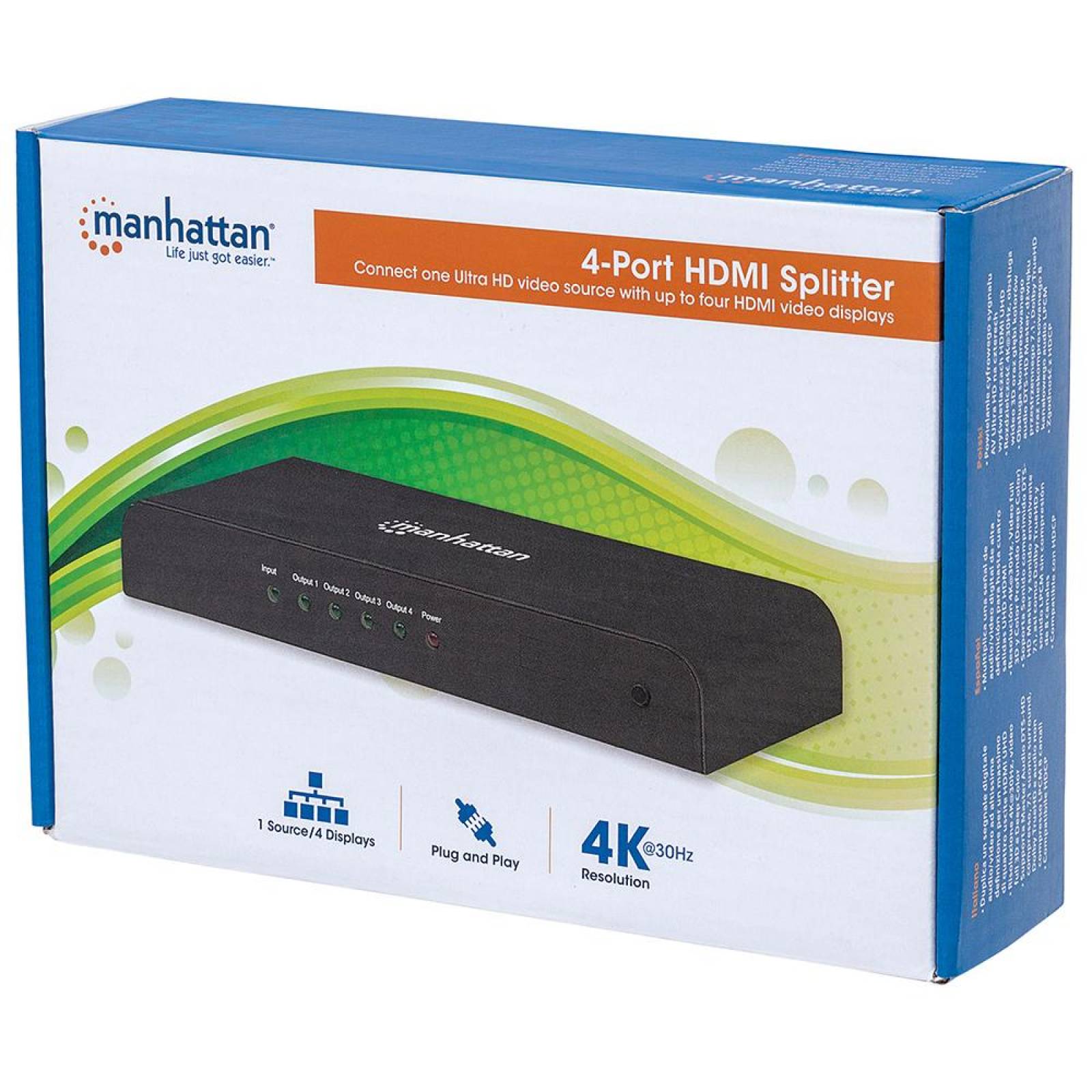 Manhattan Divisor De Video HDMI, 4 Puertos, Negro