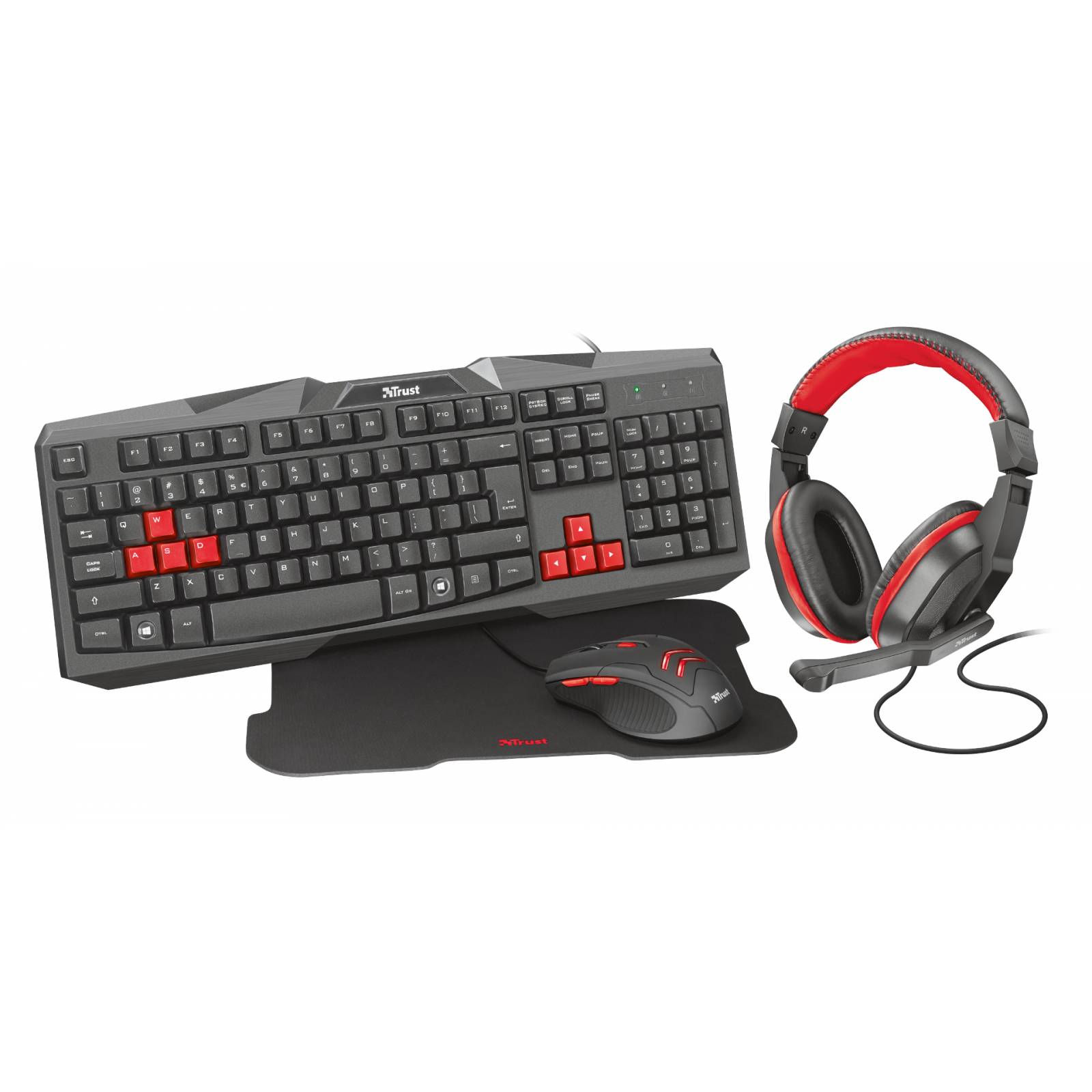 Kit Gamer De Teclado Y Mouse Trust Incluye Teclado, Mouse, Audifonos