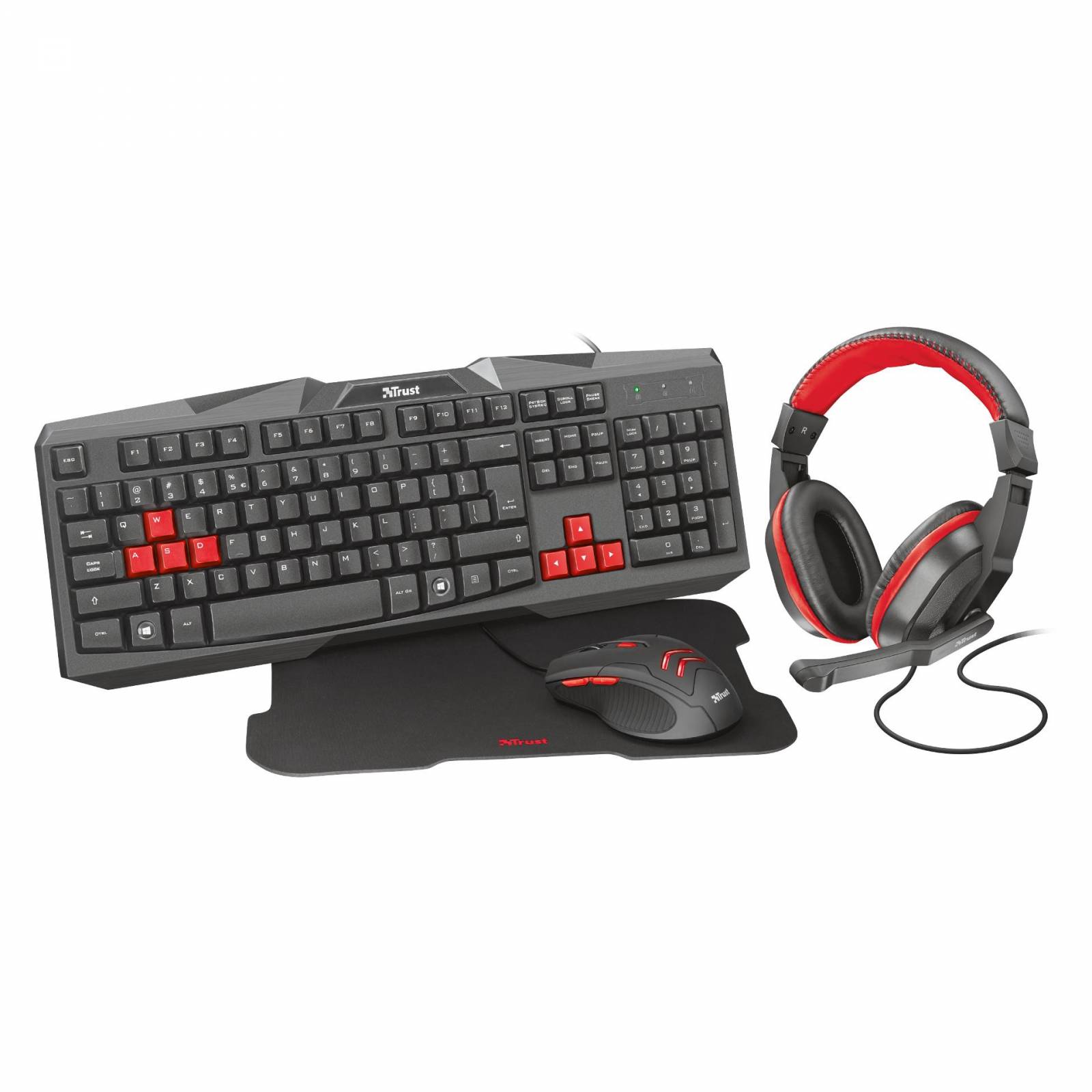 Kit Gamer De Teclado Y Mouse Trust Incluye Teclado, Mouse, Audifonos