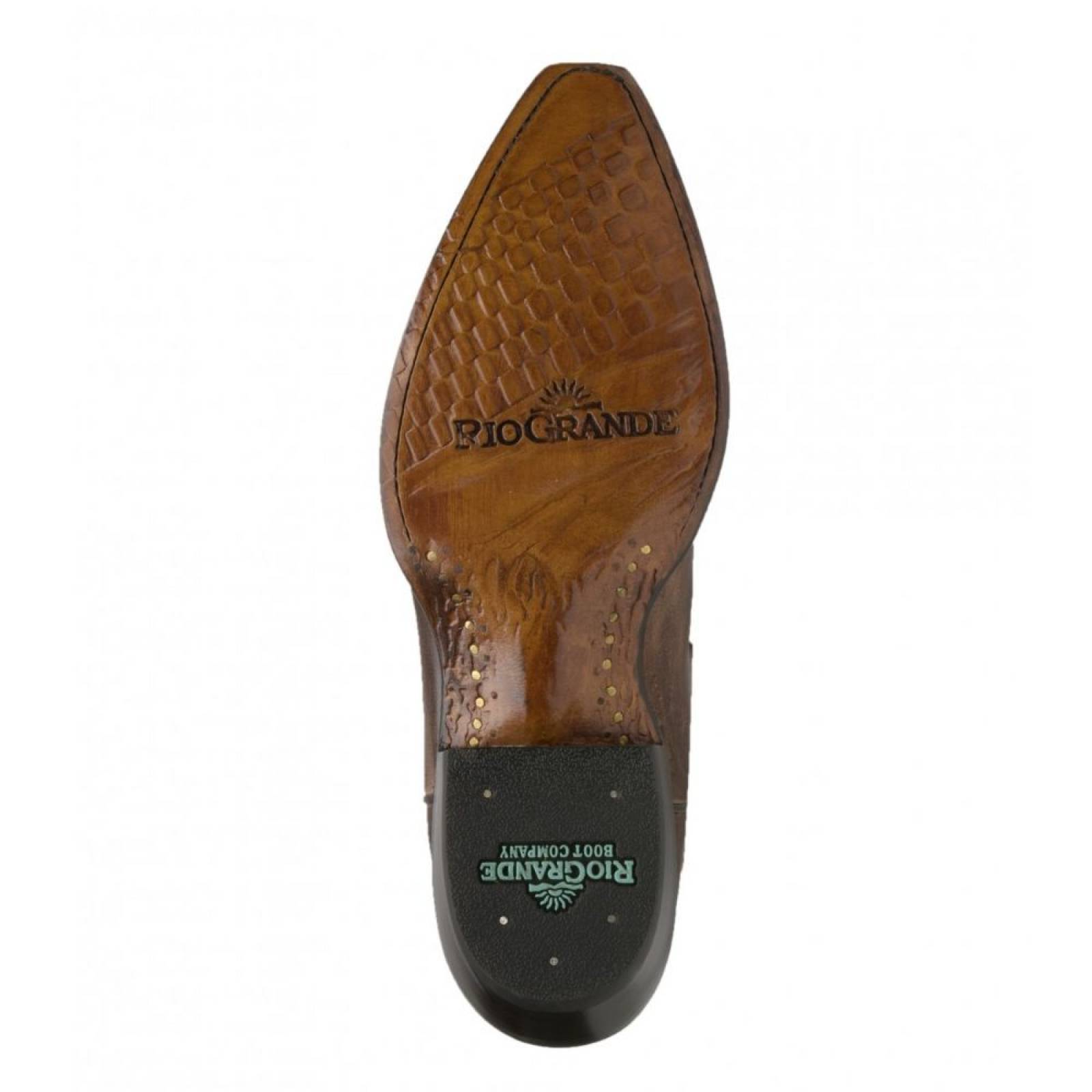 Bota Vaquera Marca Rio Grande Florida Puntal Bordada Color Chocolate Suela Cuero Natural