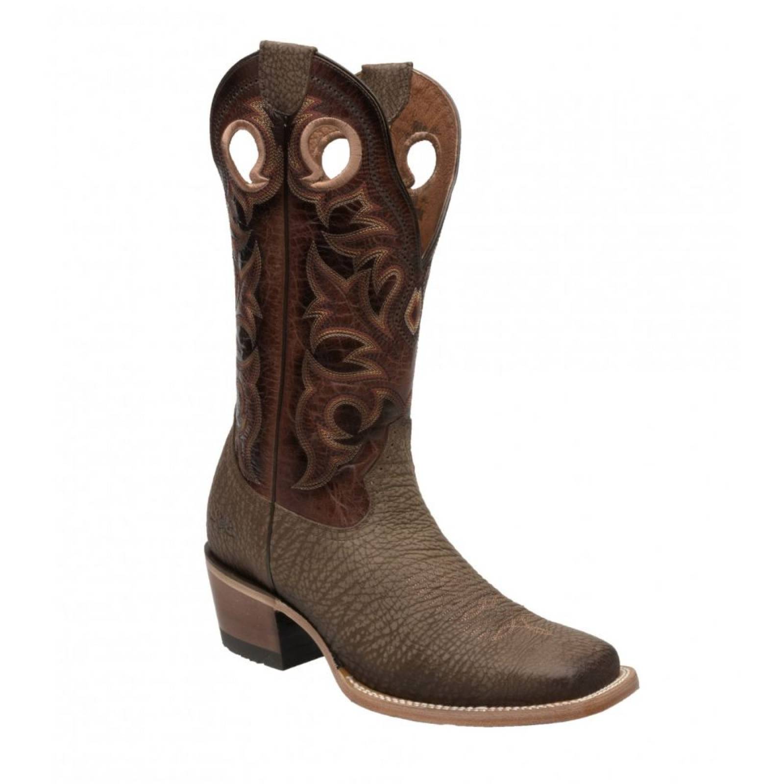 Bota Vaquera Marca Rio Grande Oklahoma con Piel Cuello de Toro y Suela Cuero Natural