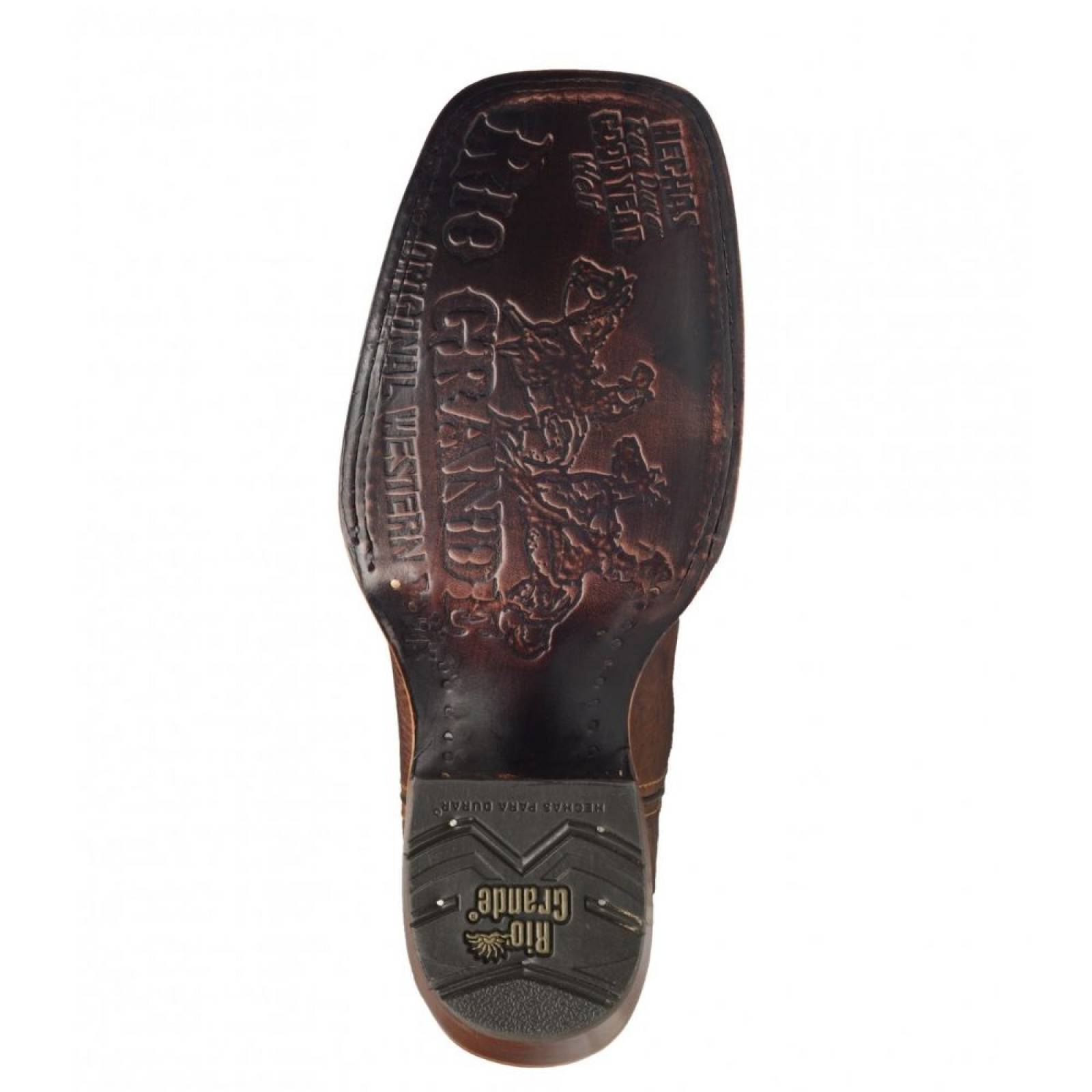 Bota Vaquera Marca Rio Grande Duval Diseño Láser y Bordado Occidental Suela Cuero Natural