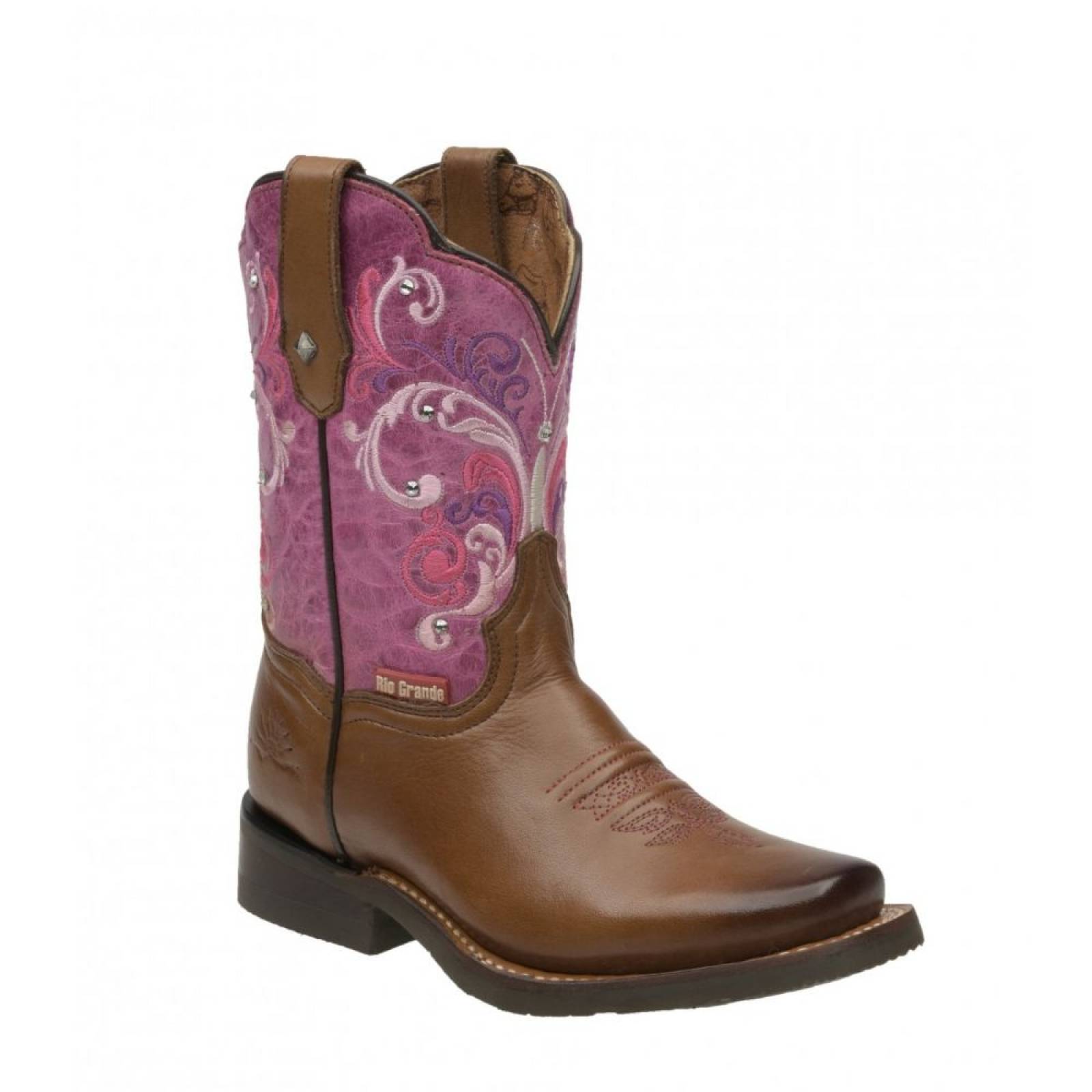 Bota Vaquera Mcallen para Niña Bordado Mariposa con Brillos y Suela River Modelo 2042-Mcallen