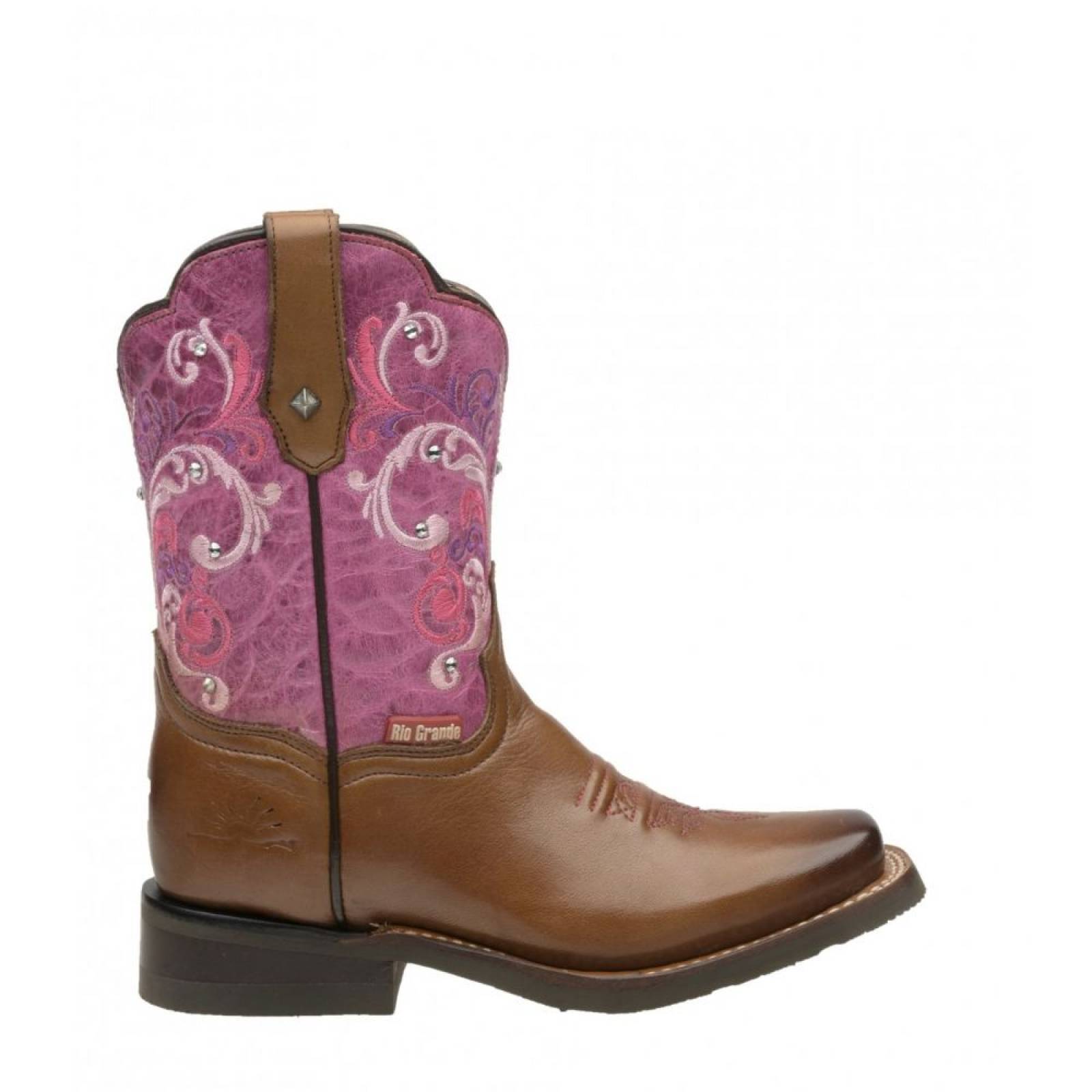 Bota Vaquera Mcallen para Niña Bordado Mariposa con Brillos y Suela River Modelo 2042-Mcallen