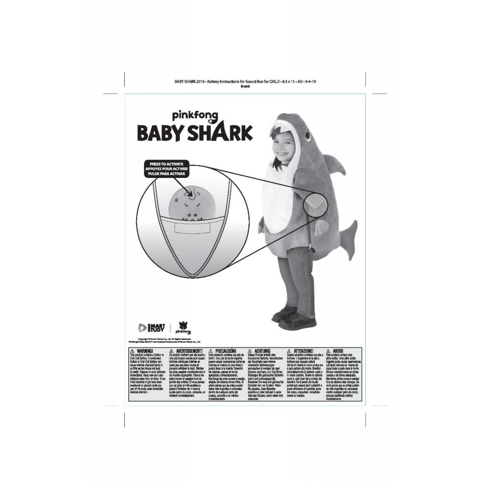 Disfraz de Baby Shark Infantil talla 2-4 Rubie´s Costume
