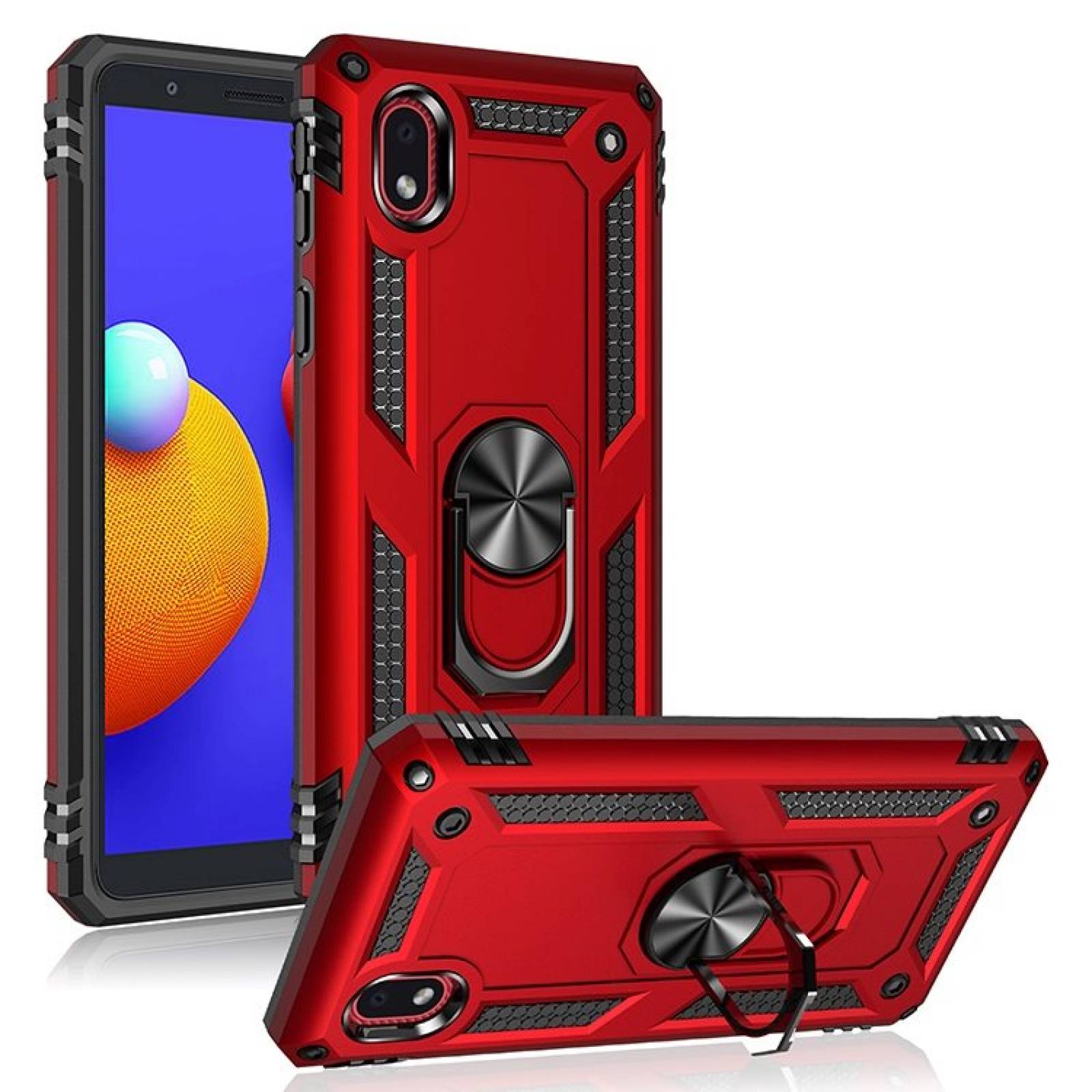 Funda Samsung Galaxy A01Core de Uso Rudo Shockproof + Cristal Templado Rojo