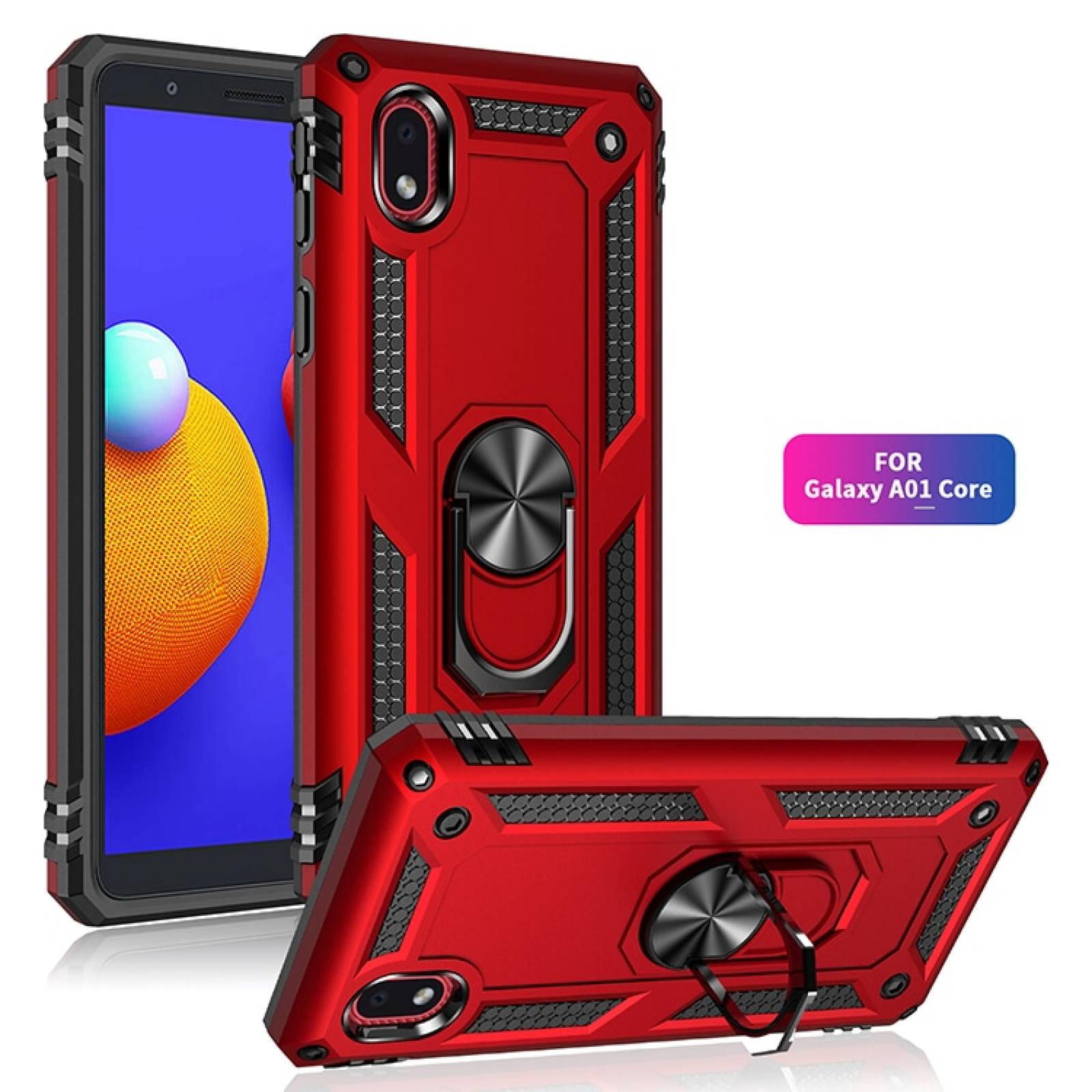 Funda Samsung Galaxy A01Core de Uso Rudo Shockproof + Cristal Templado Rojo