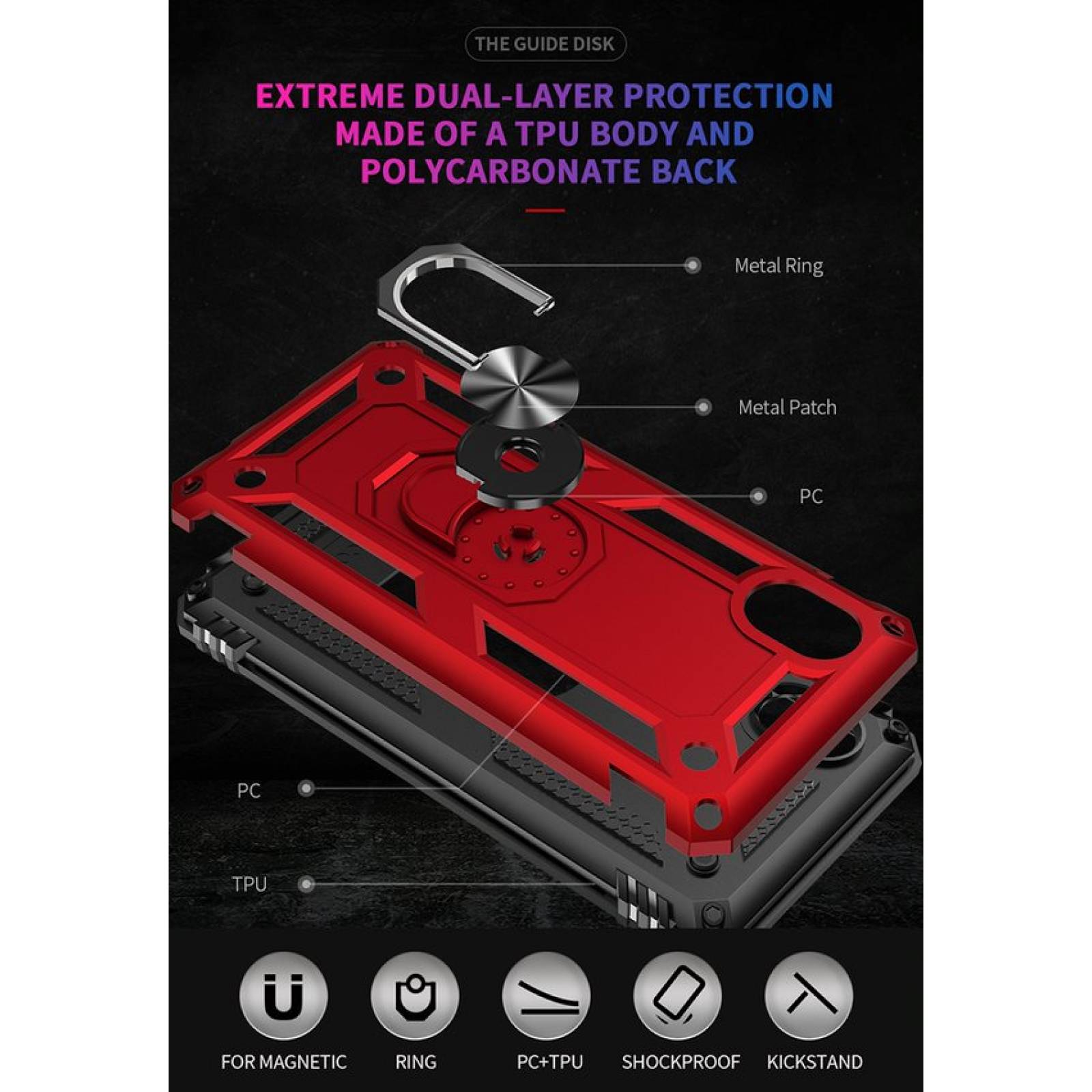 Funda Samsung Galaxy A01Core de Uso Rudo Shockproof + Cristal Templado Rojo