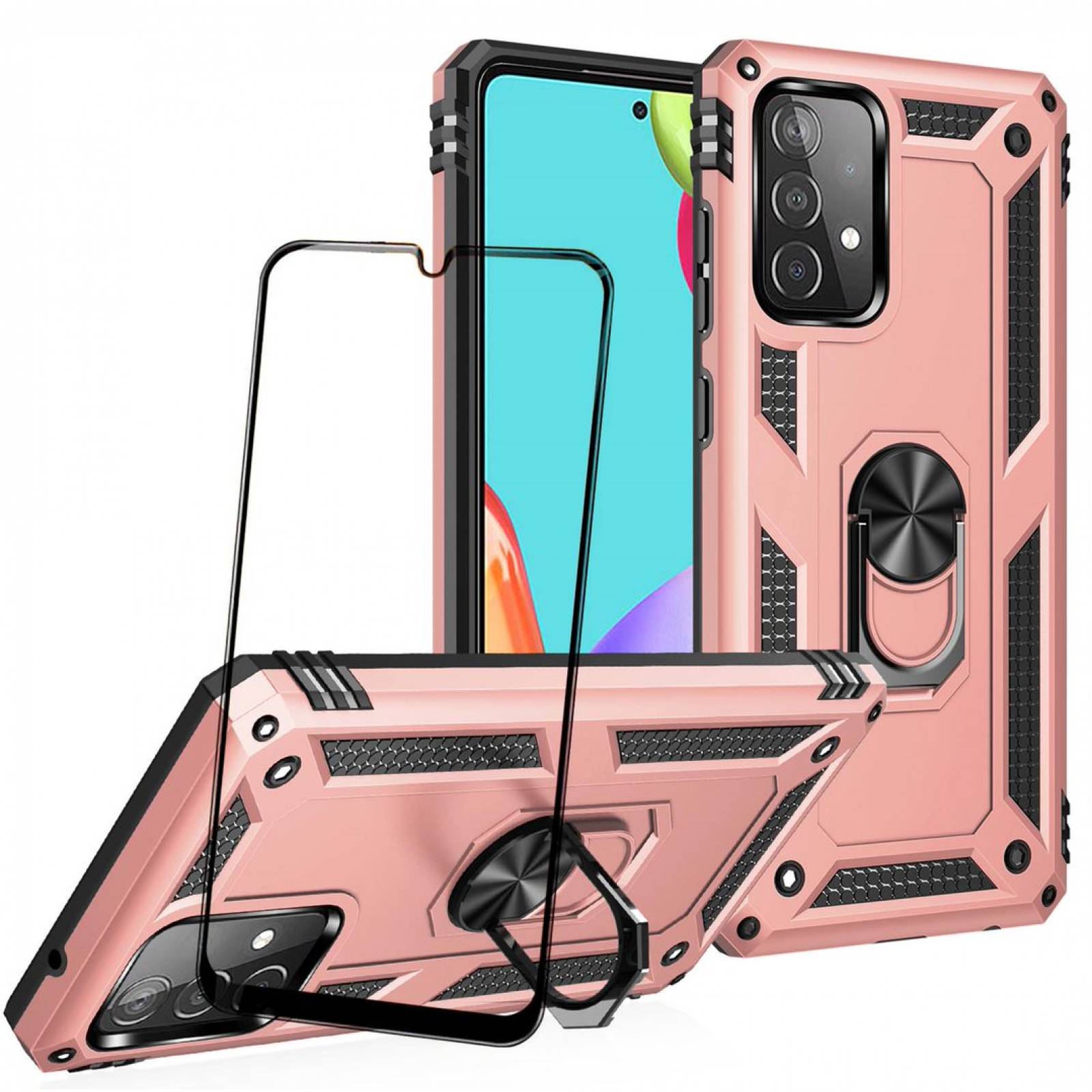 Funda Samsung Galaxy A52s / A52 4G / 5G Uso Rudo Shockproof + Cristal Templado Rosa