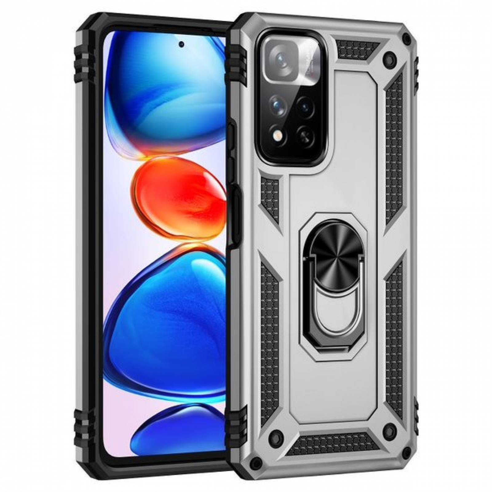 Funda de Uso Rudo Xiaomi Redmi Note 11s / Redmi Note 11 con Cristal Templado - Plata
