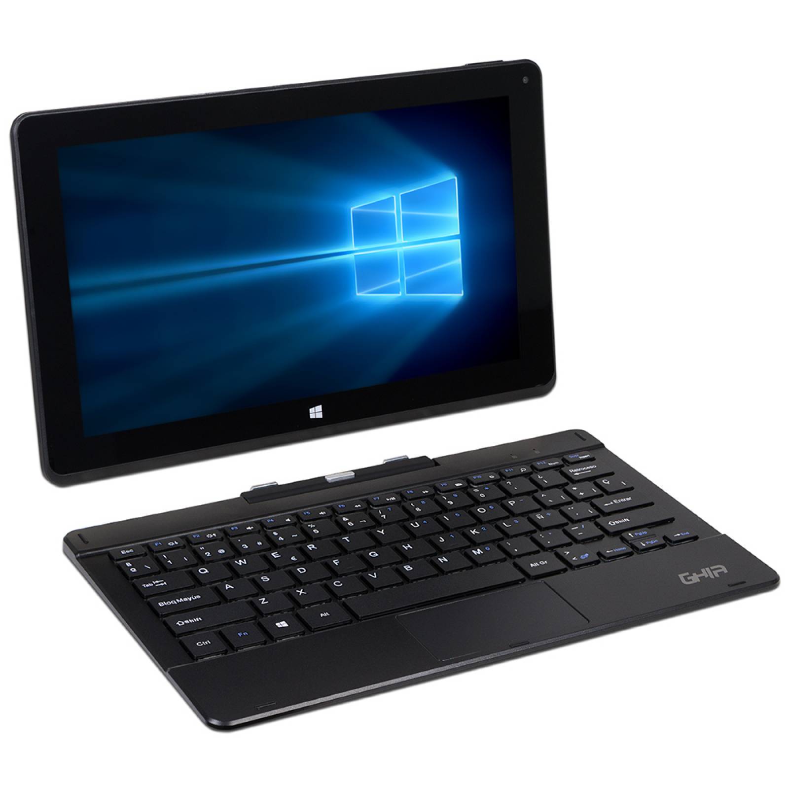 Laptop 2 en 1 GHIA Blaze: Procesador Intel Atom Z8350 Memoria de 2GB LPDDR3 Almacenamiento de 32GB Pantalla de 11.6 pulgadas LED Multi Touch Video Intel HD Graphics S.O. Windows 10 Home