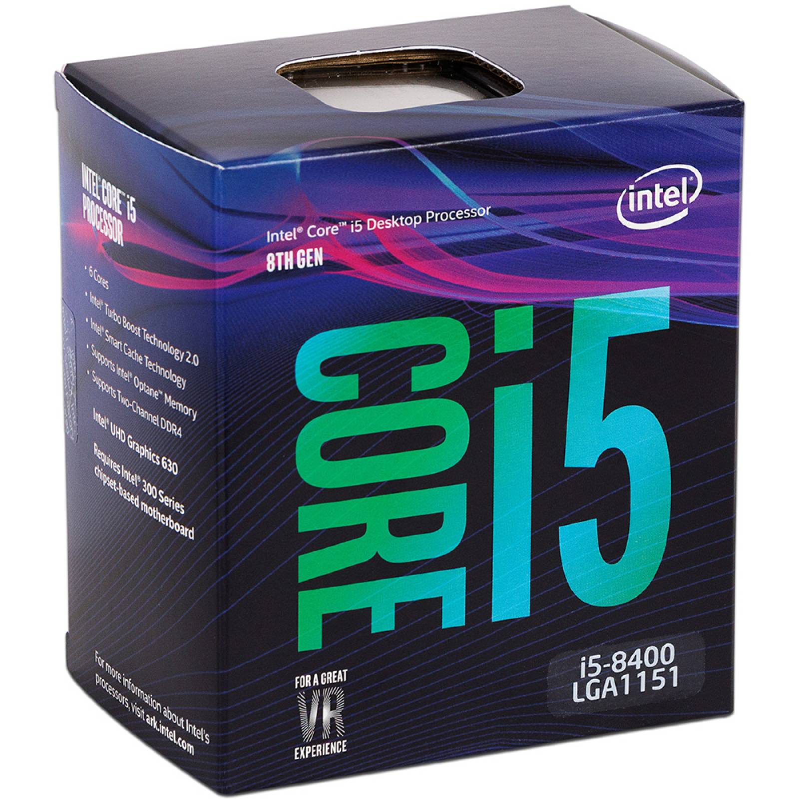 Procesador Intel Core i5 8400 de Octava Generación 2.8 GHz hasta 4.0 GHz con Intel UHD Graphics 630 Socket 1151 Caché 9 MB SixCore 14nm