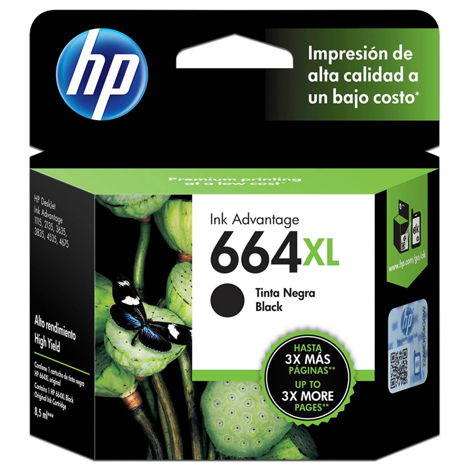 Cartucho de tinta HP 664XL negra Original F6V31AL