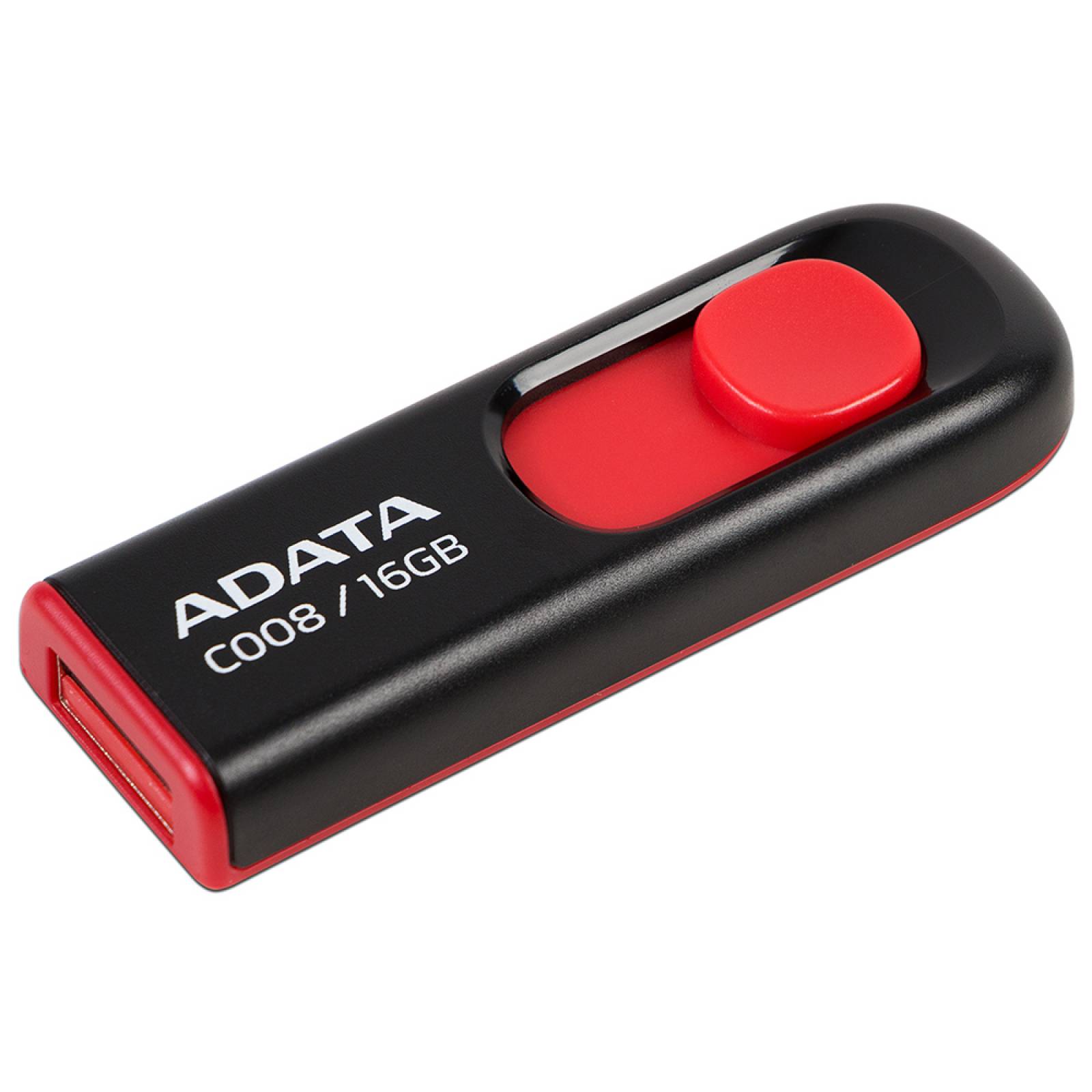 Unidad Flash USB 2.0 Adata C008 de 16 GB. Color Negro/Rojo.