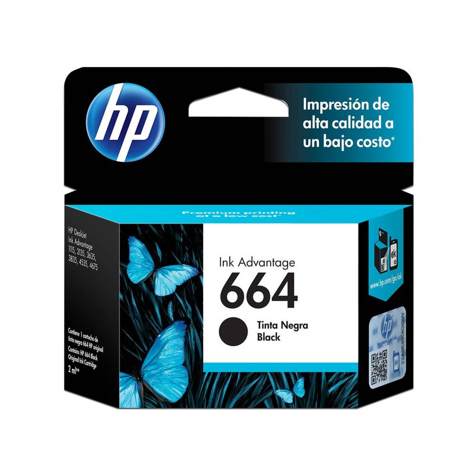 Cartucho de tinta HP 664 negra Original F6V29AL