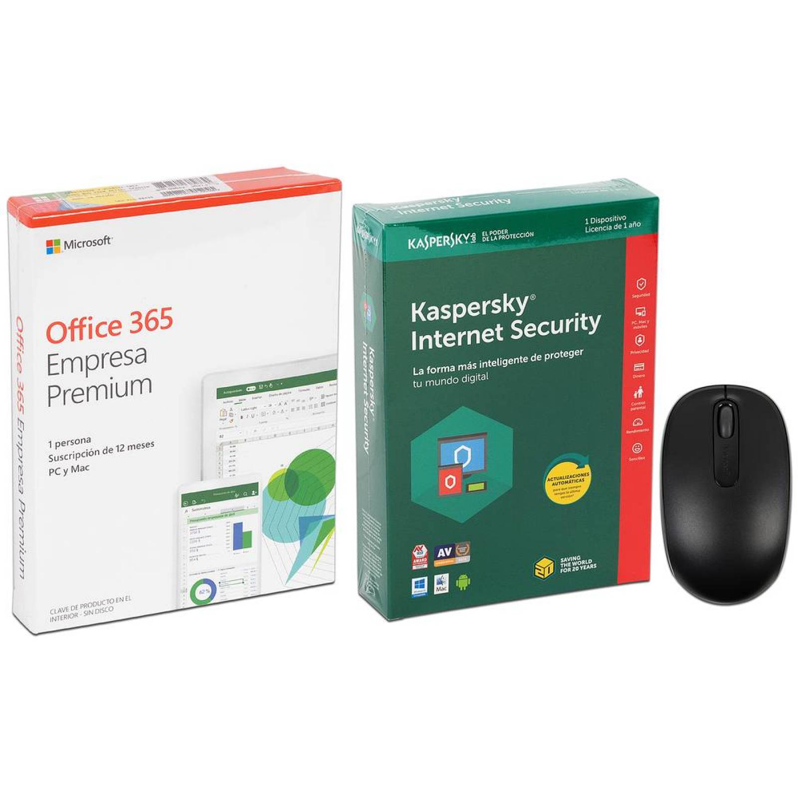 Microsoft Office 365 Empresa Premium, (1 AÃ±o de suscripciÃ³n para 1 Usuario con 5 Dispositivos + 1TB en One Drive). Incluye Antivirus Kaspersky Internet Security y Mouse Microsoft.